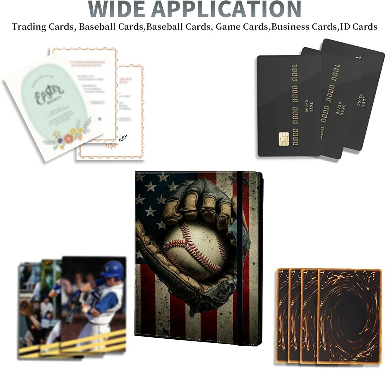 Carpeta de tarjetas de béisbol con bandera retro, 9 bolsillos para álbum de tarjetas intercambiables, carga lateral, 900 bolsillos, tarjetero de