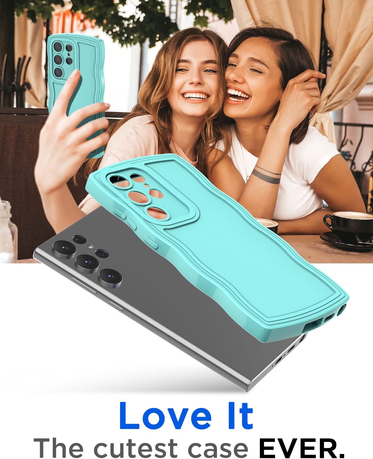 AICase Lindo marco ondulado rizado de color sólido suave compatible con la funda del teléfono Samsung Galaxy (azul, Galaxy S20)