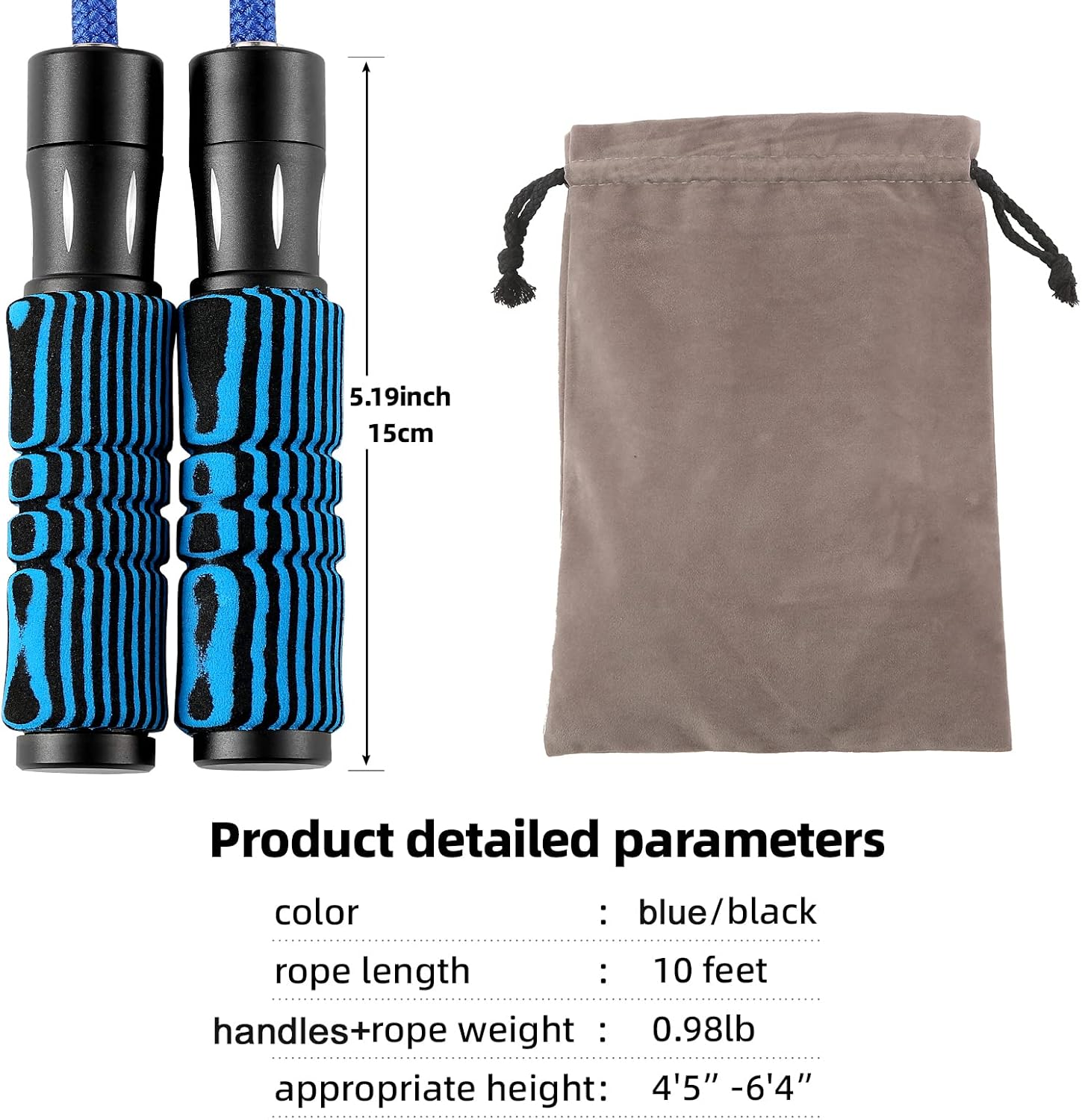Cuerda de saltar con peso para mujeres, hombres, adultos, fitness, cuerda de saltar con cuerda ajustable de algodón y PVC, mango de aluminio +