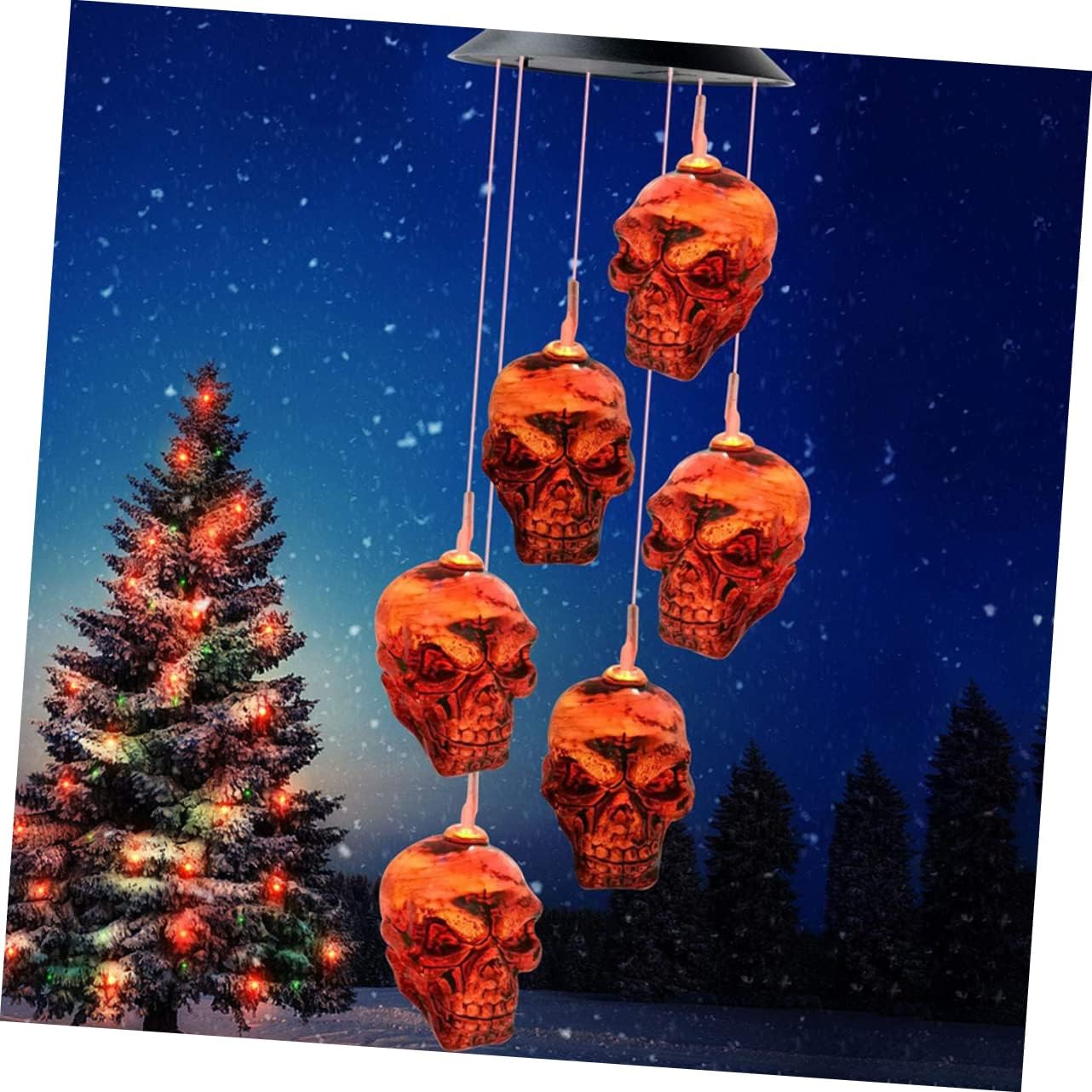 BESTOYARD 1 unidad de campanillas de viento de calavera solar – luz de carga de cráneo de hadas luces decoración del hogar luces decorativas luces