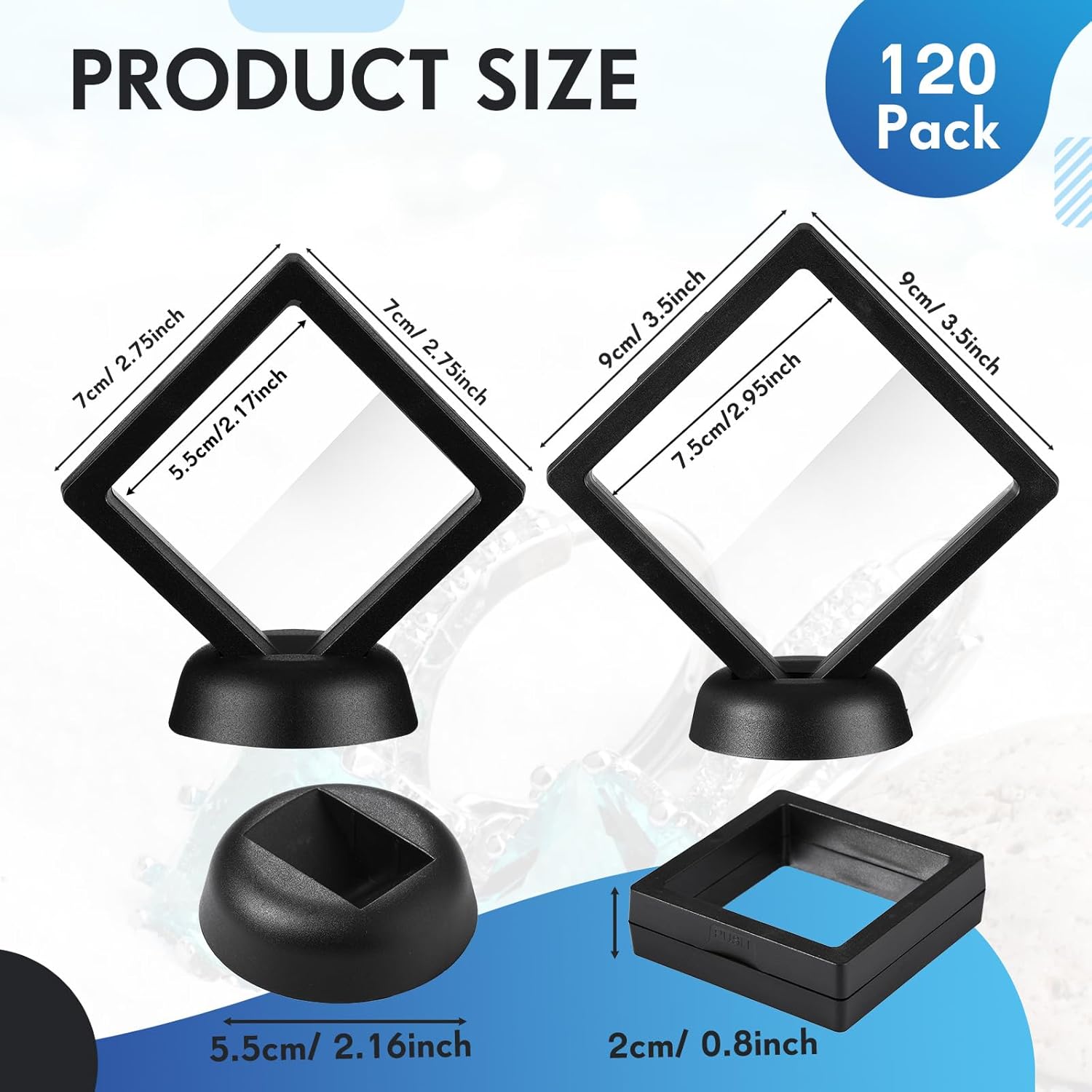 60 piezas de vitrina flotante 3D de película de polietileno para joyería, caja de almacenamiento de monedas, soportes para monedas antiguas de