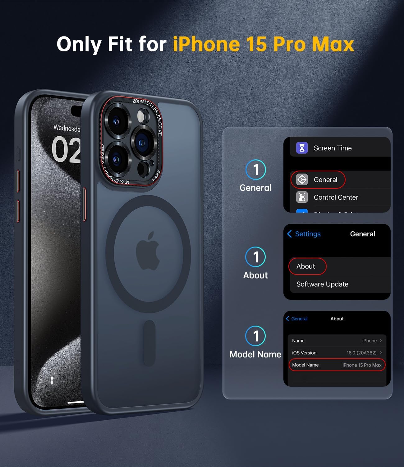 JUESHITUO Funda para iPhone 15 Pro Max con protección integrada de lente de cámara, a medida para MagSafe Defensa a prueba de golpes de grado Mil