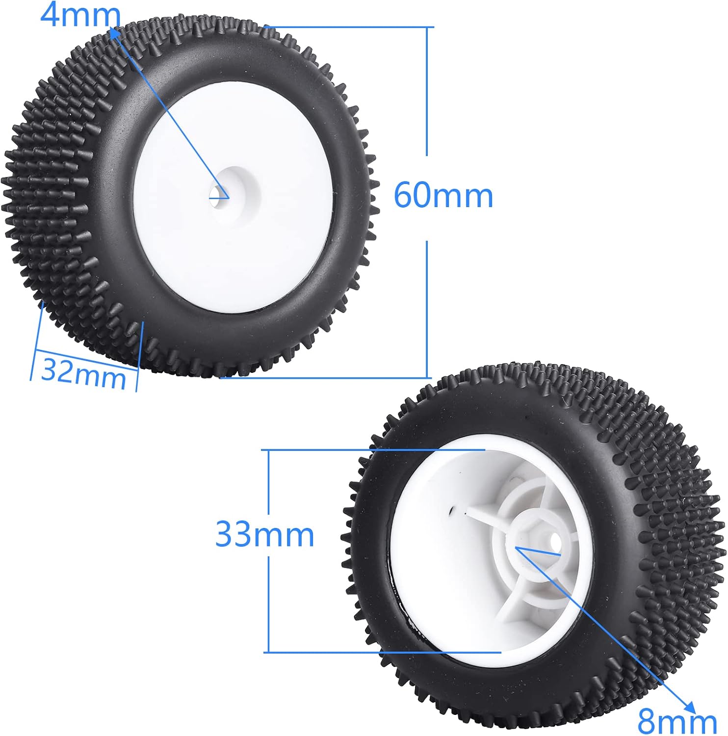 118 RC Buggy neumáticos traseros y ruedas Preglued para Wltoys 184011 A959 HSP 94815 94810 HPI Losi 118th Rail Buggy modelo, 2PCS (blanco)