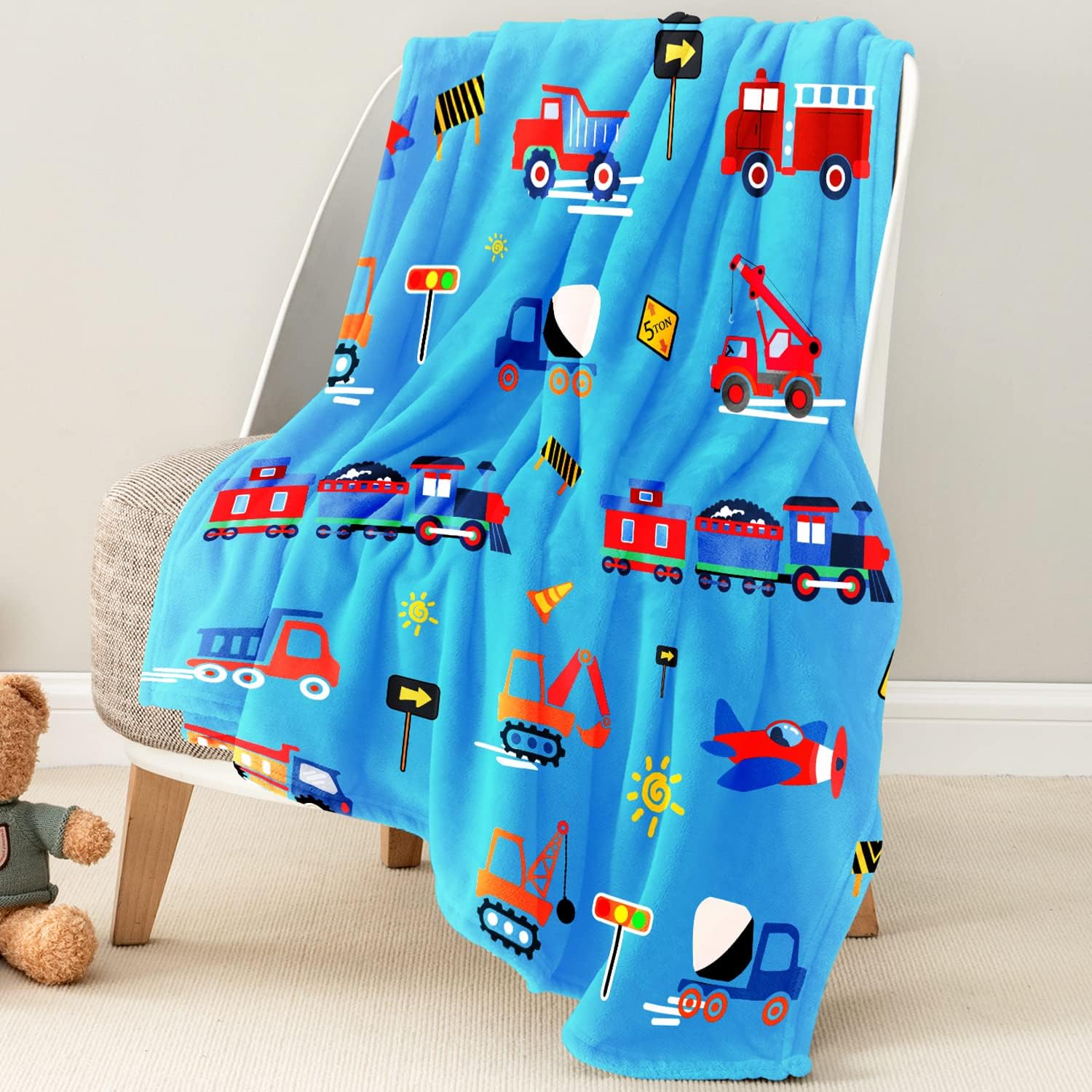 OHDS Manta de construcción para niños, manta de forro polar de 50 x 60 pulgadas para niños y niñas, manta de edredón estampada con aviones,