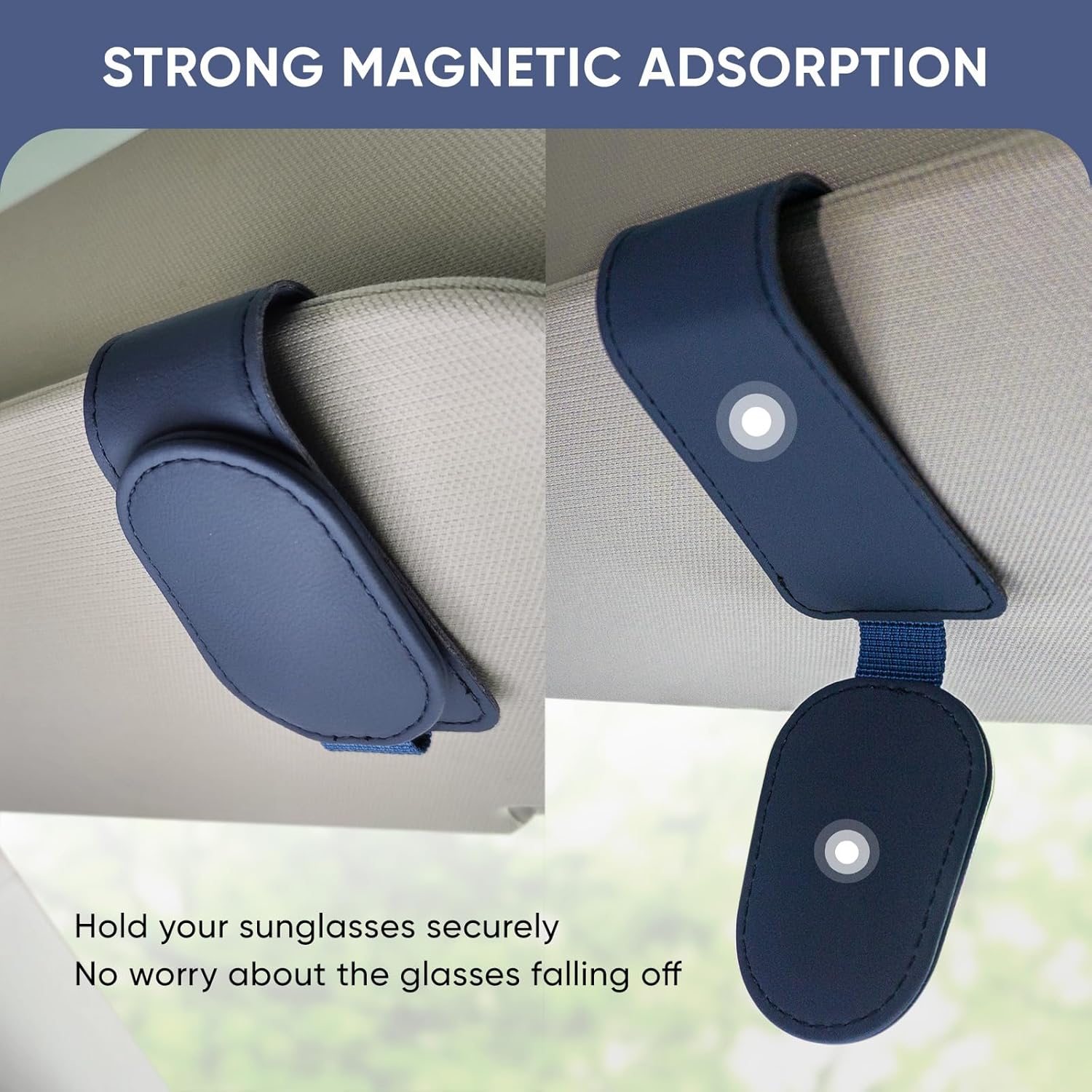 Soporte para lentes de sol para visera solar de automóvil, soporte magnético de cuero para gafas, clip para lentes de sol, clip para tarjeta de