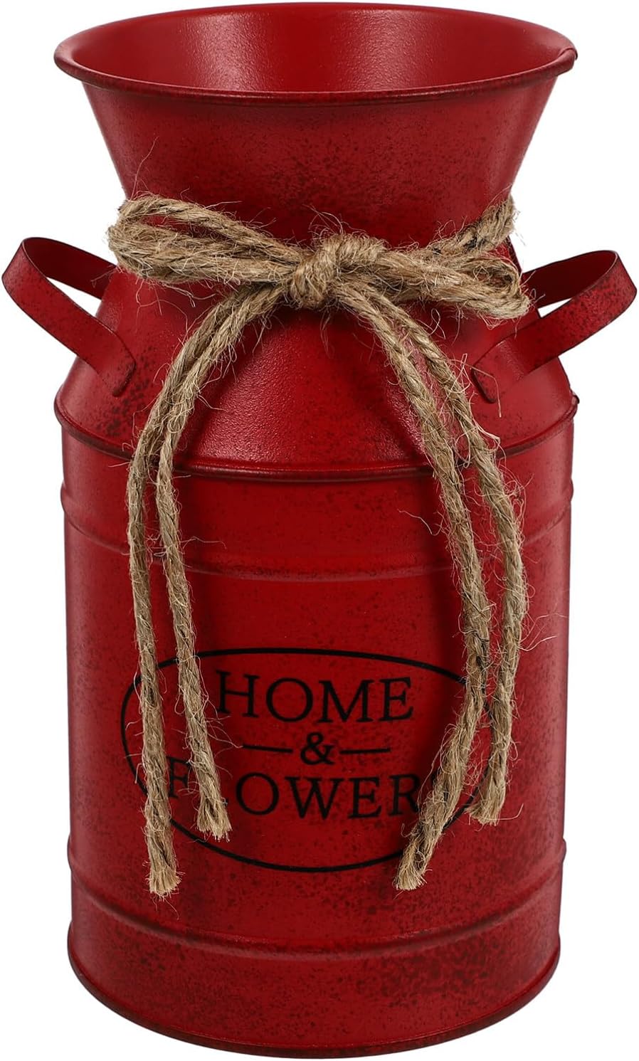 Cubo de flores de hierro con asa, maceta retro con cuerda de yute, jarrón francés vintage rojo con letra de flor para el hogar, contenedor de flores