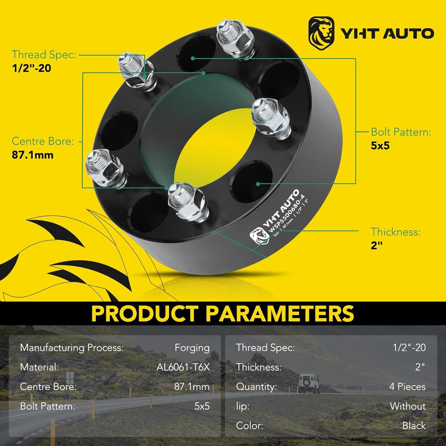 YHTAUTO Espaciadores de rueda de 5 x 5 de 2 pulgadas para modelos Jeep Grand Cherokee, Wrangler, Chevy, GMC, Ford, Buick, Cadillac, Lincoln y