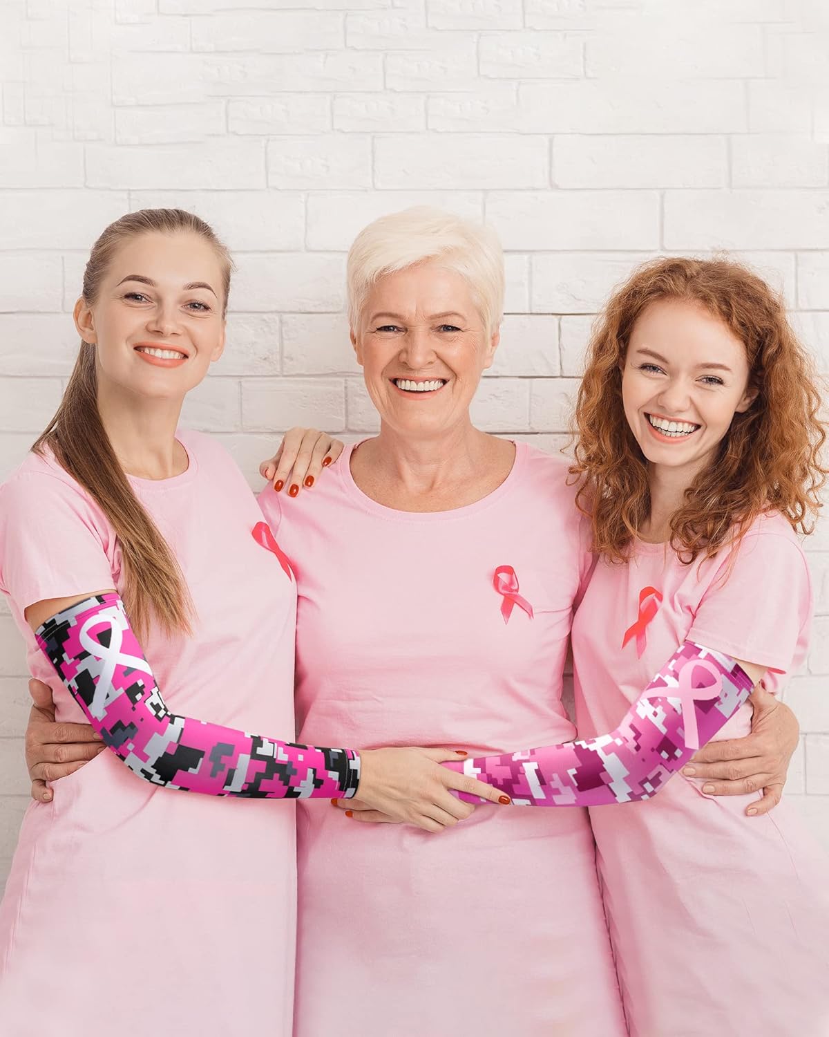 8 pares de mangas de concientización sobre el cáncer de mama, manga de compresión de béisbol rosa, manga de compresión para mujeres y niñas