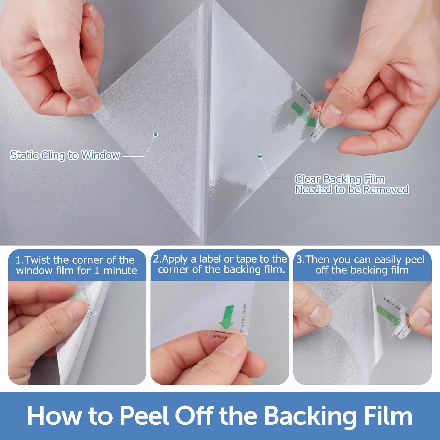 HIDBEA Película de privacidad esmerilada para ventana, no adhesivas, adhesivos de vidrio estáticos, bloqueo solar y UV, control de calor,
