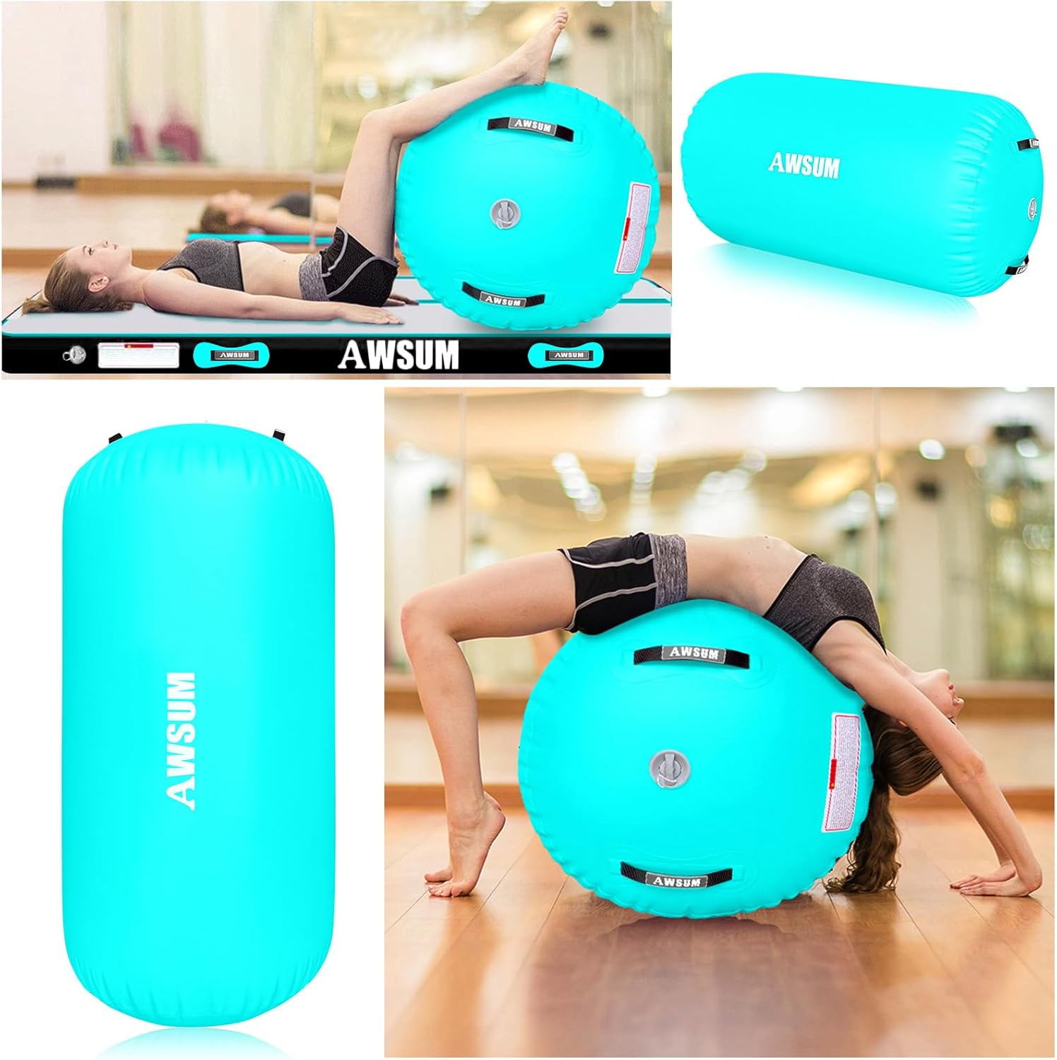 Rodillo de aire para gimnasia, barril de voltereta para espalda, entrenador de flexión para gimnasia, equipo de trampolín inflable con bomba