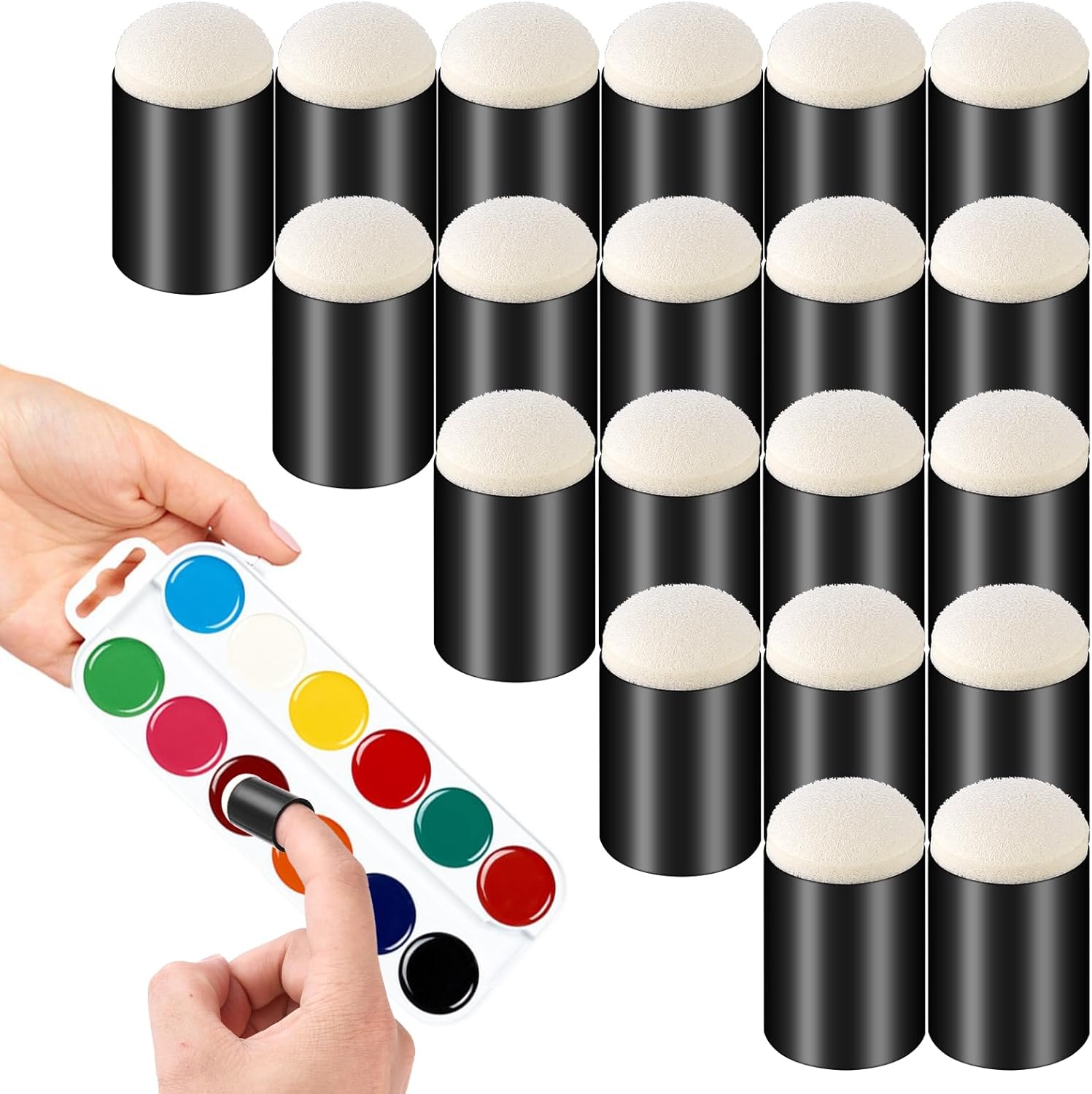20 esponjas de dedo, pinceles de esponja de pintura de dedos, pintura de dedo negro, para dibujar y hacer tarjetas