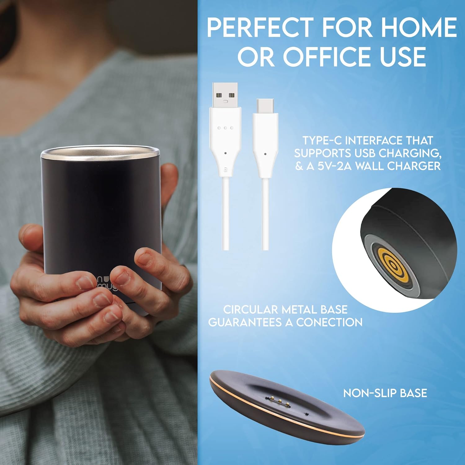 Taza de café autoagitable con tapa, taza térmica de 10 onzas, juego de calentador de taza de café con calefacción de diseño de lujo para escritorio,