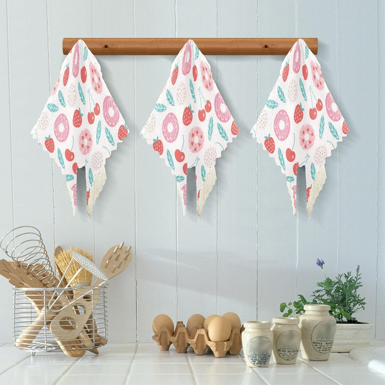 Red Pink Donut Cherry Soft Decor Microfiber Dish Towels Absorbent 6 Pack Microfiber Drying Towel Kitchen for Restaurant Coffee