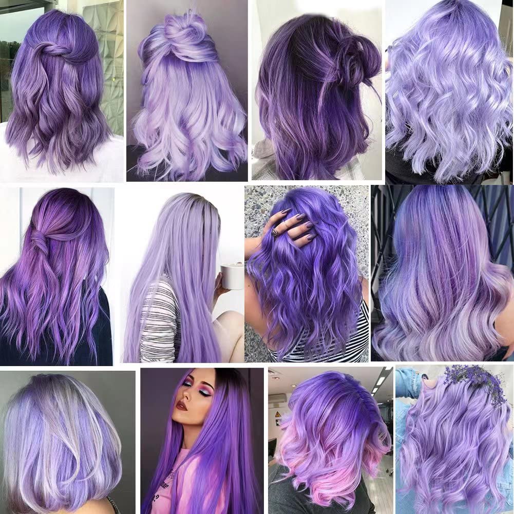 10 extensiones de cabello de color lavanda y morado claro de 21 pulgadas para niñas, extensiones de cabello de color con clip para mujer,