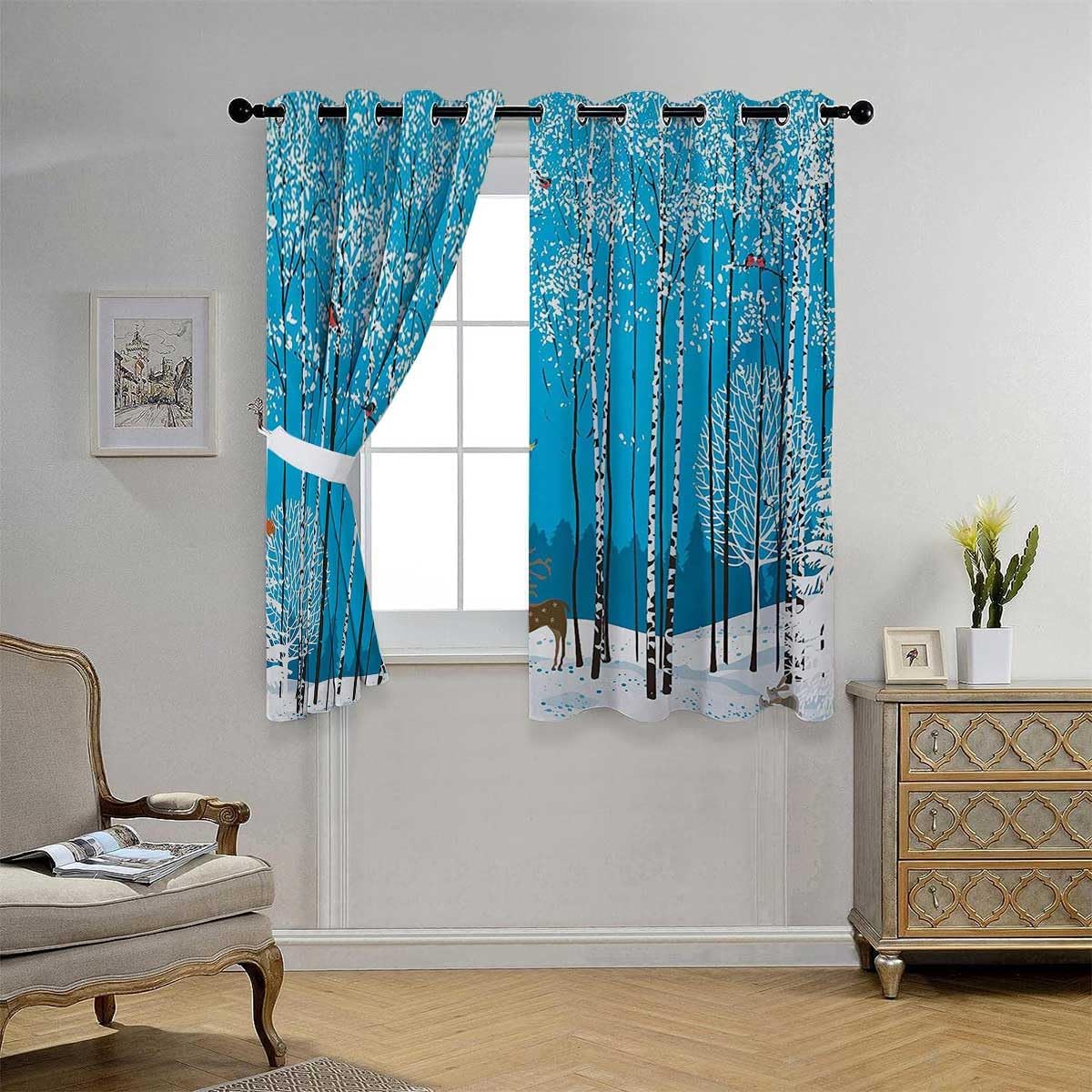 YANFENQI Cortinas para Habitacion Cortinas para Habitacion – Cortina opaca de Navidad con ojales cortos de acordeón para pared, 55 pulgadas de ancho
