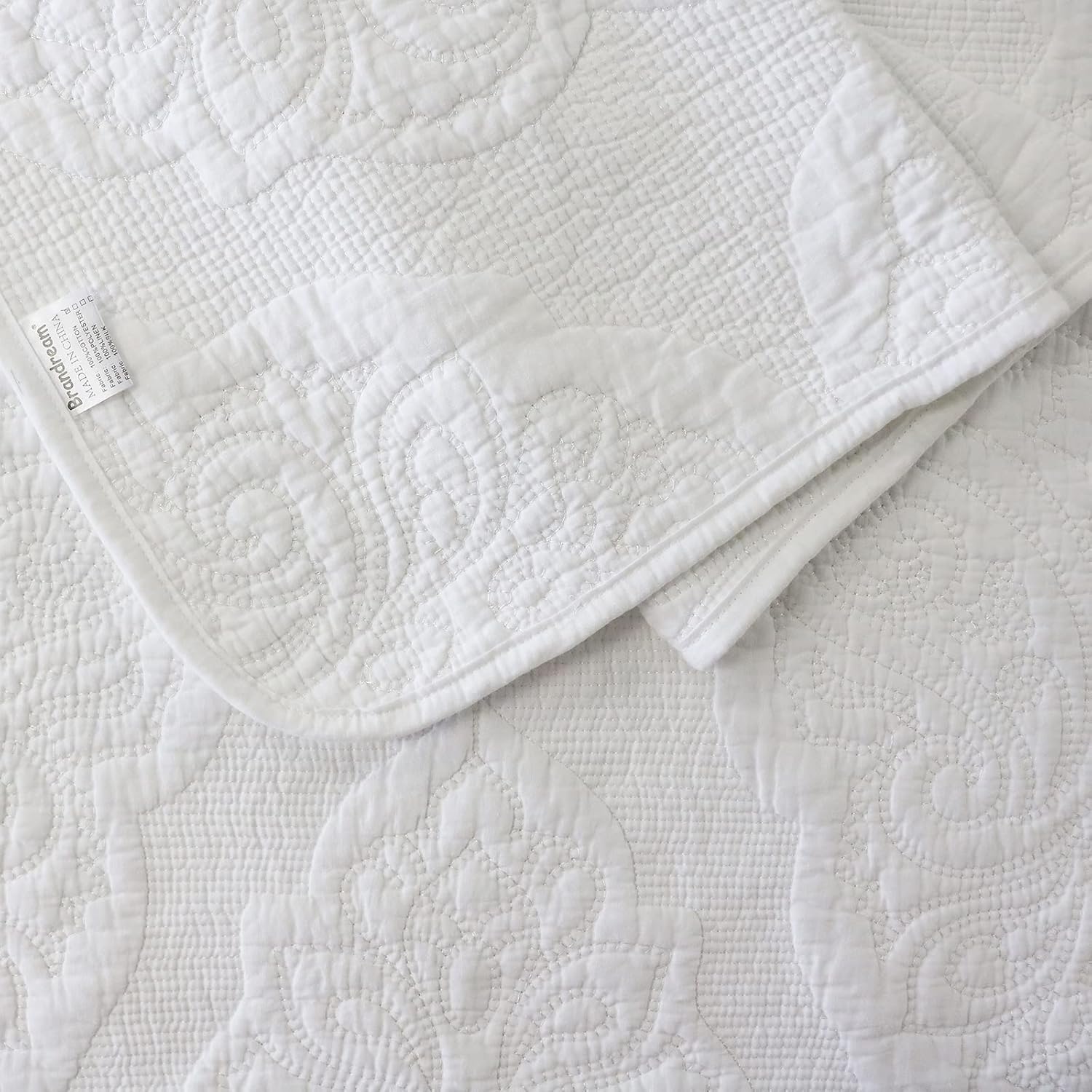 Brandream Manta acolchada de algodón con estampado de cachemira blanca para cama, sofá cama, 47 x 60 pulgadas, mantas decorativas
