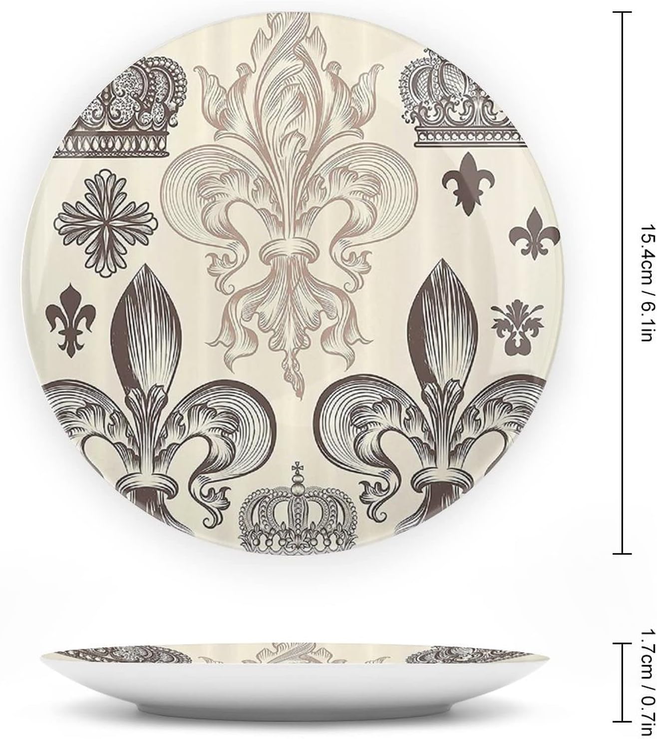 Plato decorativo de 6 pulgadas, plato de cena de flor de lis, patrón heráldico, escudo de armas, placa de exhibición de adorno para mesa de comedor,