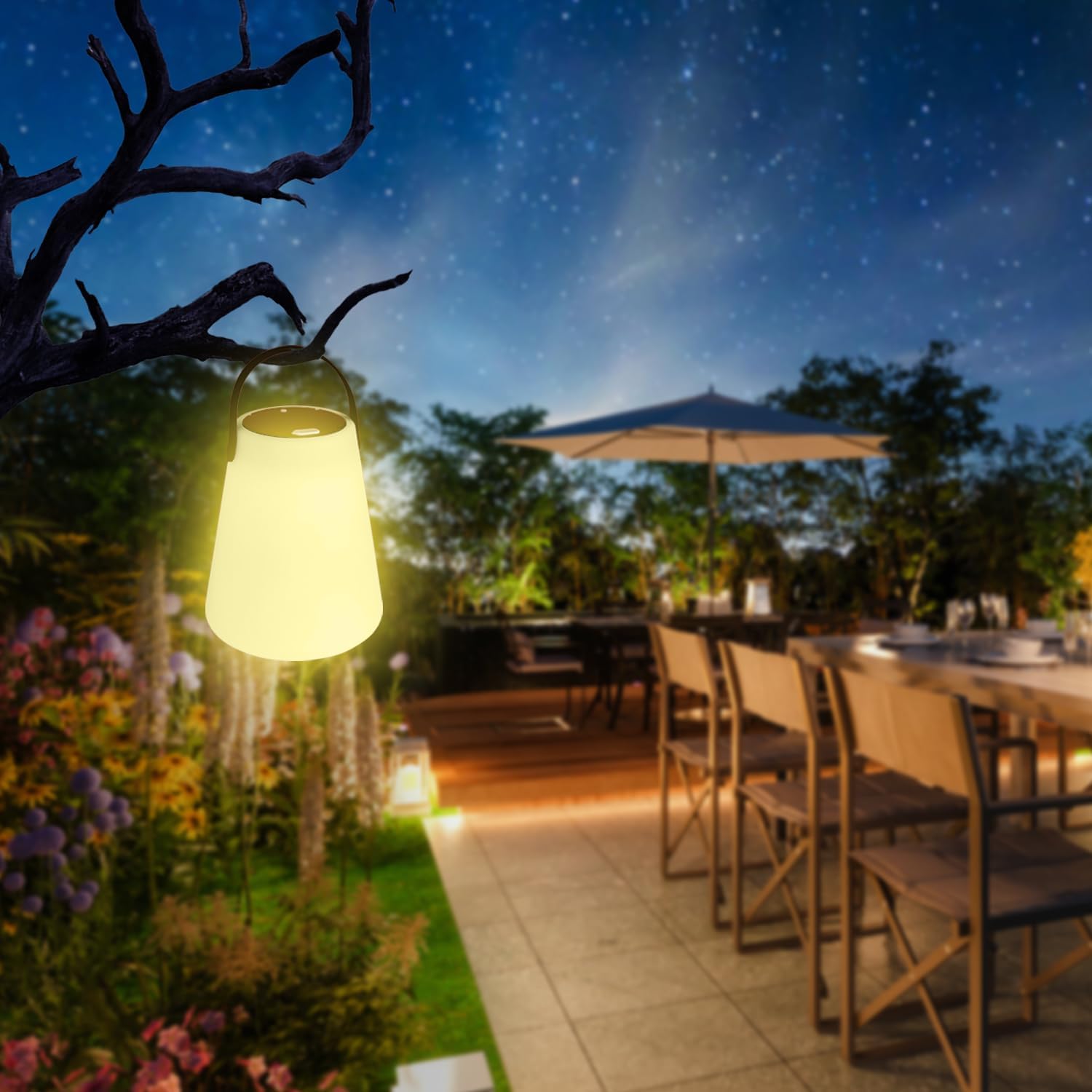 Lámpara solar inalámbrica que cambia de color, lámpara de mesa regulable de 5 vías, linterna de camping RGB para jardínsala de estardormitorio