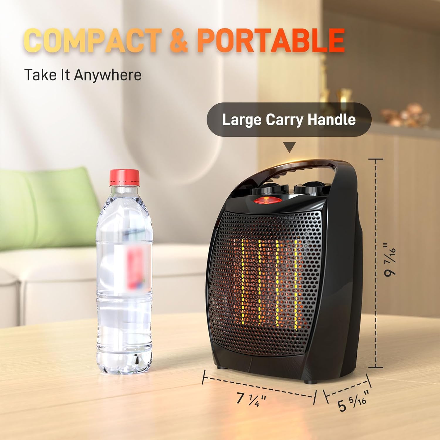 Rintuf Calentador de espacio pequeño, calentador eléctrico de 1500 W, calentador de cerámica de calentamiento rápido PTC con 3 modos, termostato
