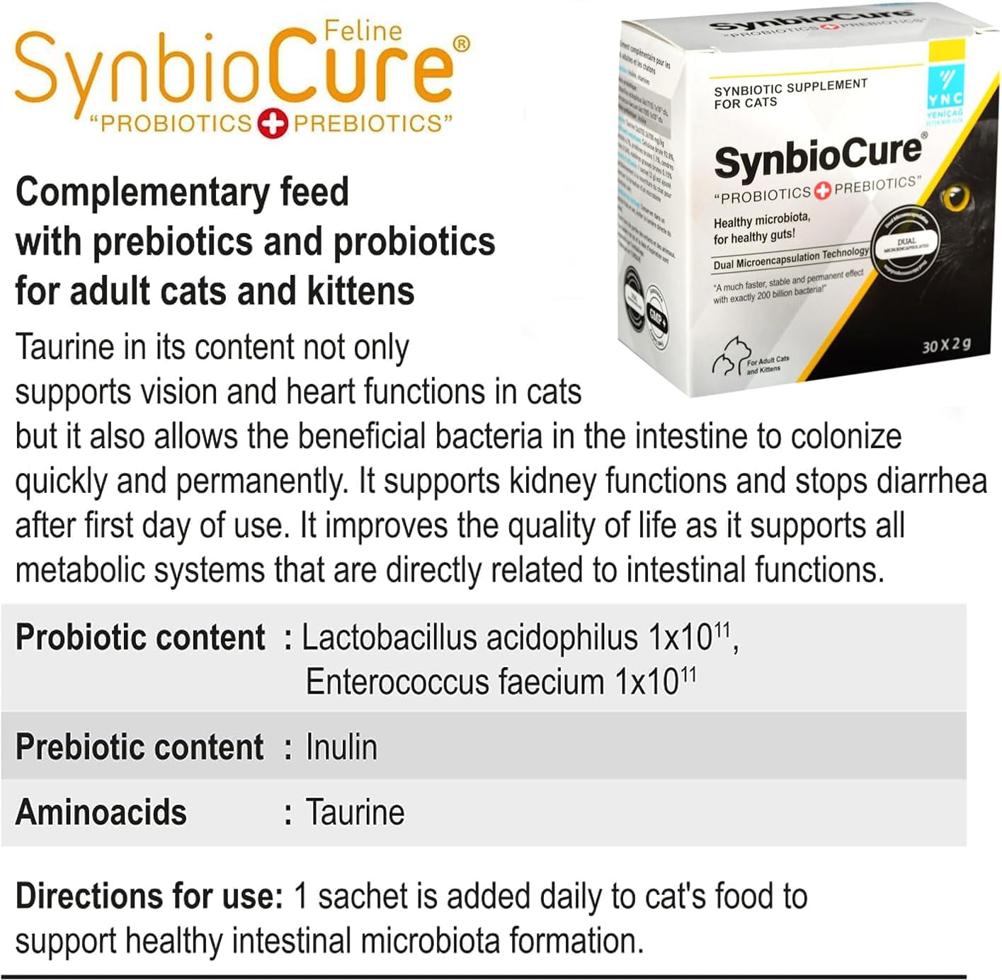 I Probióticos y prebióticos para gatos I Polvo Suplemento para gatos I Apoyo a la salud digestiva I 200 mil millones de bacterias por bolsita I 30