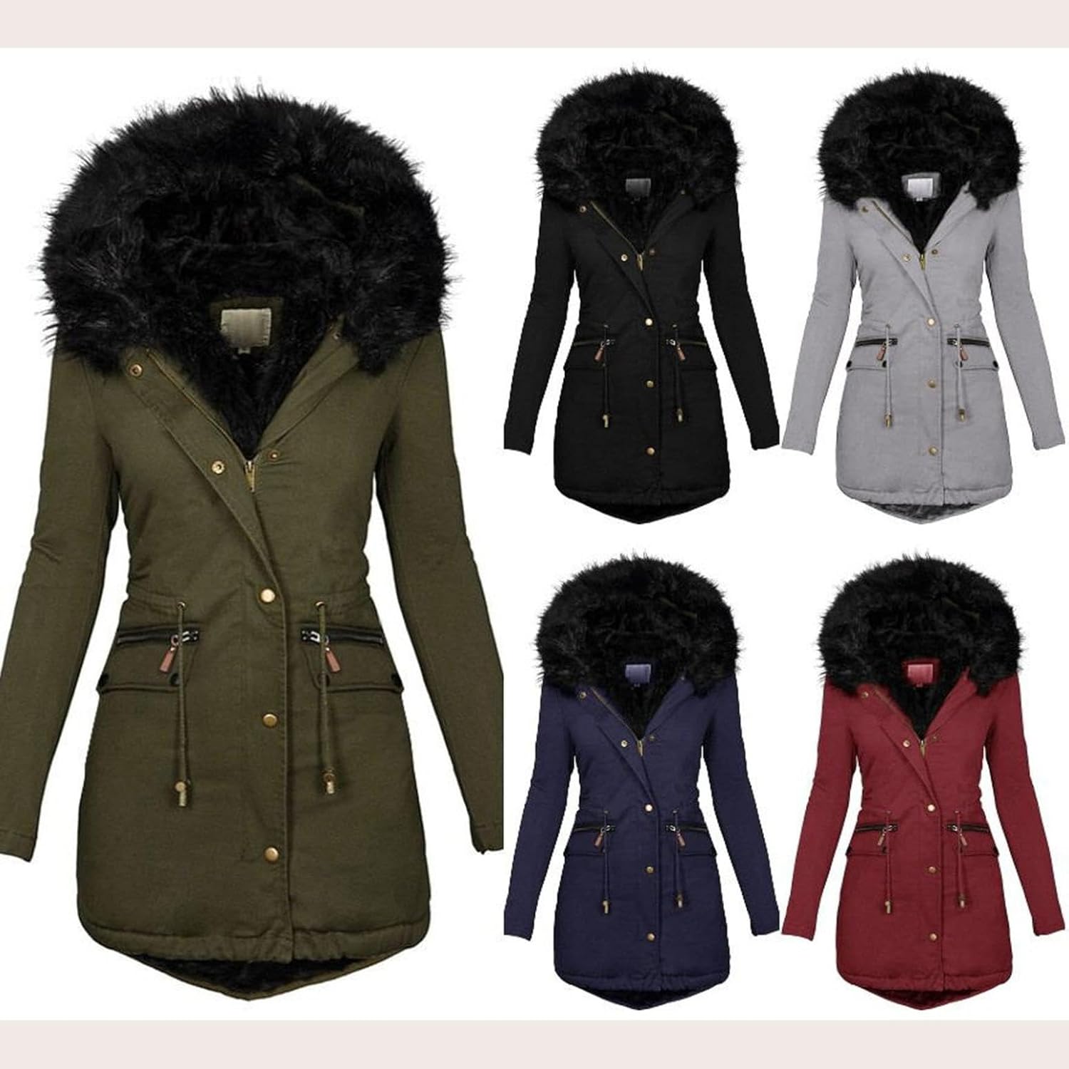 TIMIFIS Womens Puffer Jackets 2024 with Fur Hood Plus Size Thick Coats Chunky Lined Overcoats Zipper Winter Outerwear Top