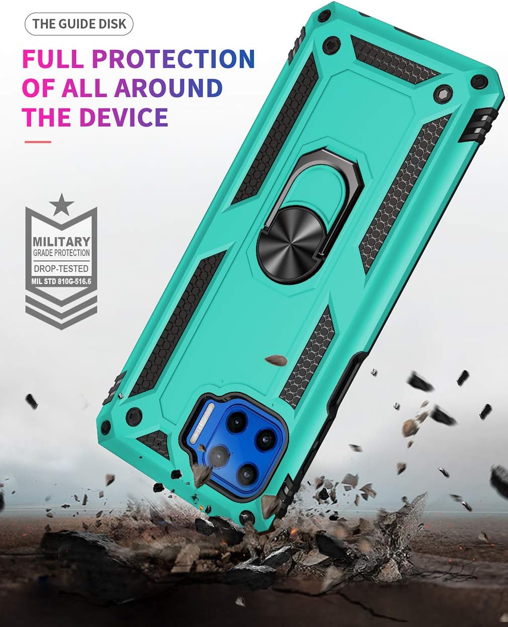 Funda para Moto One 5G UW, Moto One 5G, con protector de pantalla HD, grado militar soporte para automóvil con soporte híbrido de policarbonato