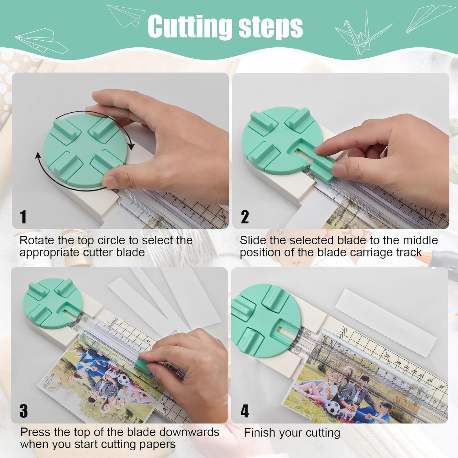 Cortador de papel, cortador de papel artesanal de 4 estilos, herramienta multifunción para cortar papel, fotos, álbumes de recortes, postales