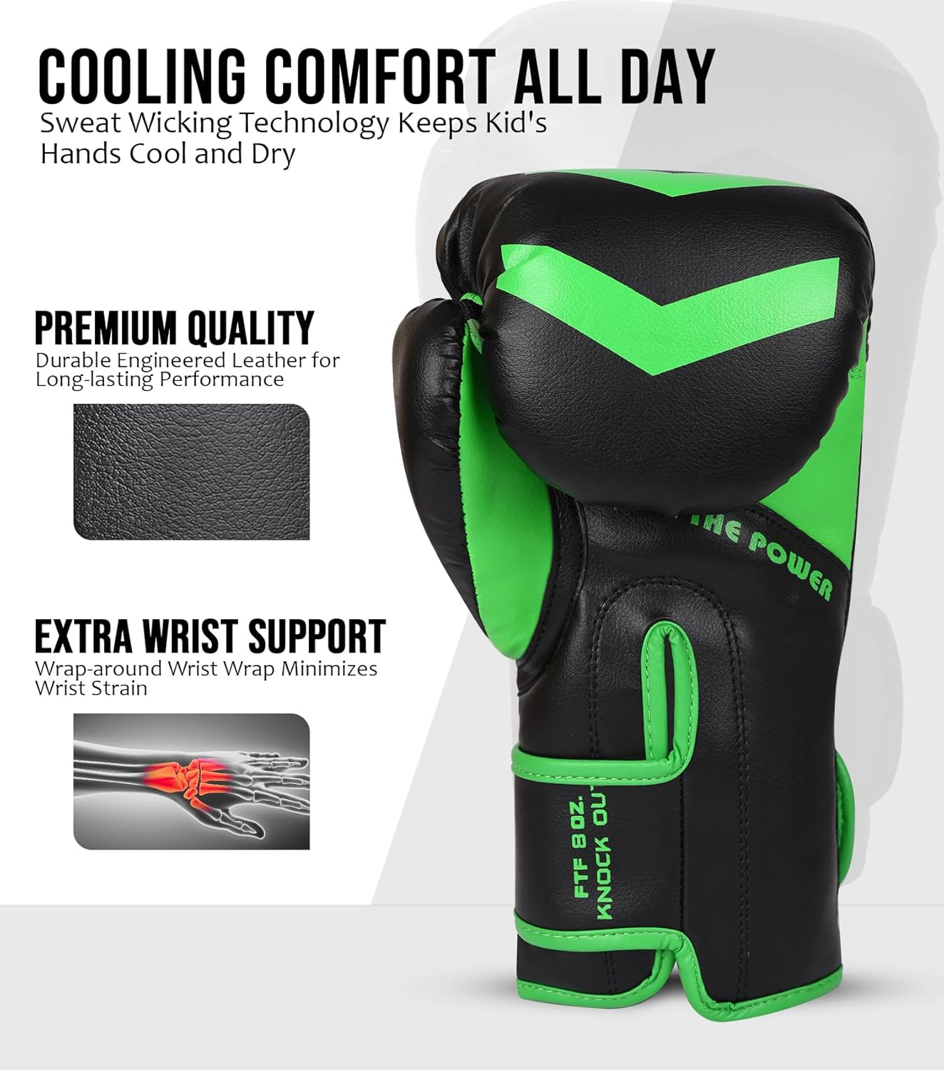 Exxact Sports Knockout – Guantes de boxeo juveniles para niños, guantes de boxeo de cuero duradero con protección acolchada para artes marciales