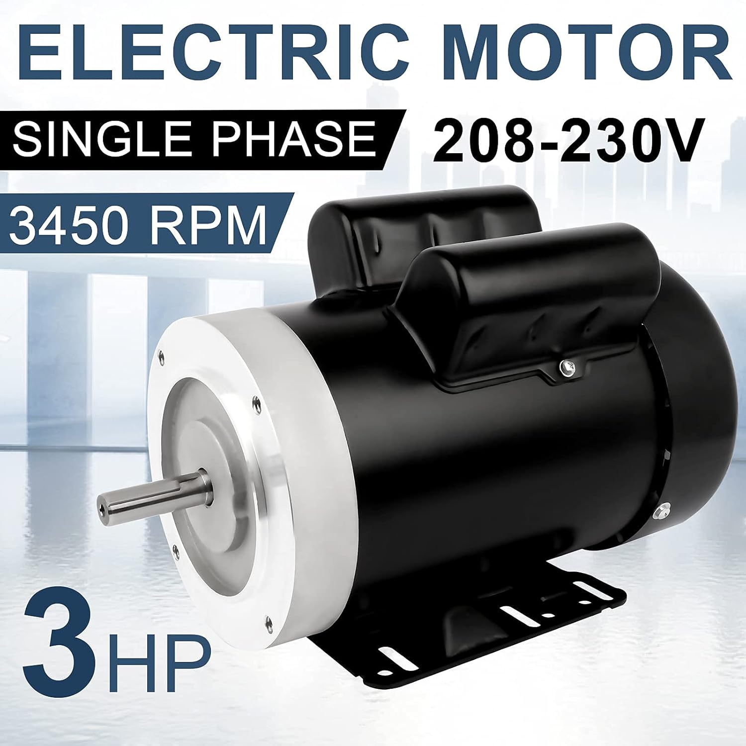 Motor eléctrico de 3HP Compresor 3450 RPM del motor eléctrico, monofásico 56C marco 208-230V 58″ eje 60Hz CWCCW TEFC