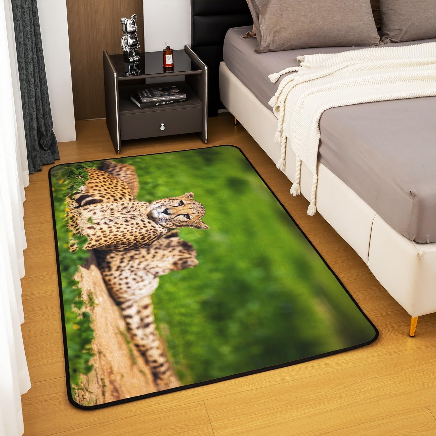 Alfombra estampada de leopardo para sala de estar, dormitorio, alfombra decorativa con estampado de guepardo, diseño de animales salvajes, temática