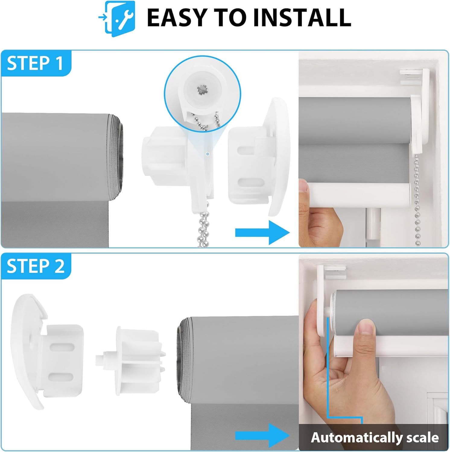 HausKit Persiana enrollable 100 % opaca, con aislamiento térmico, tela impermeable con protección UV, para oficina y hogar, fácil de instalar (gris,