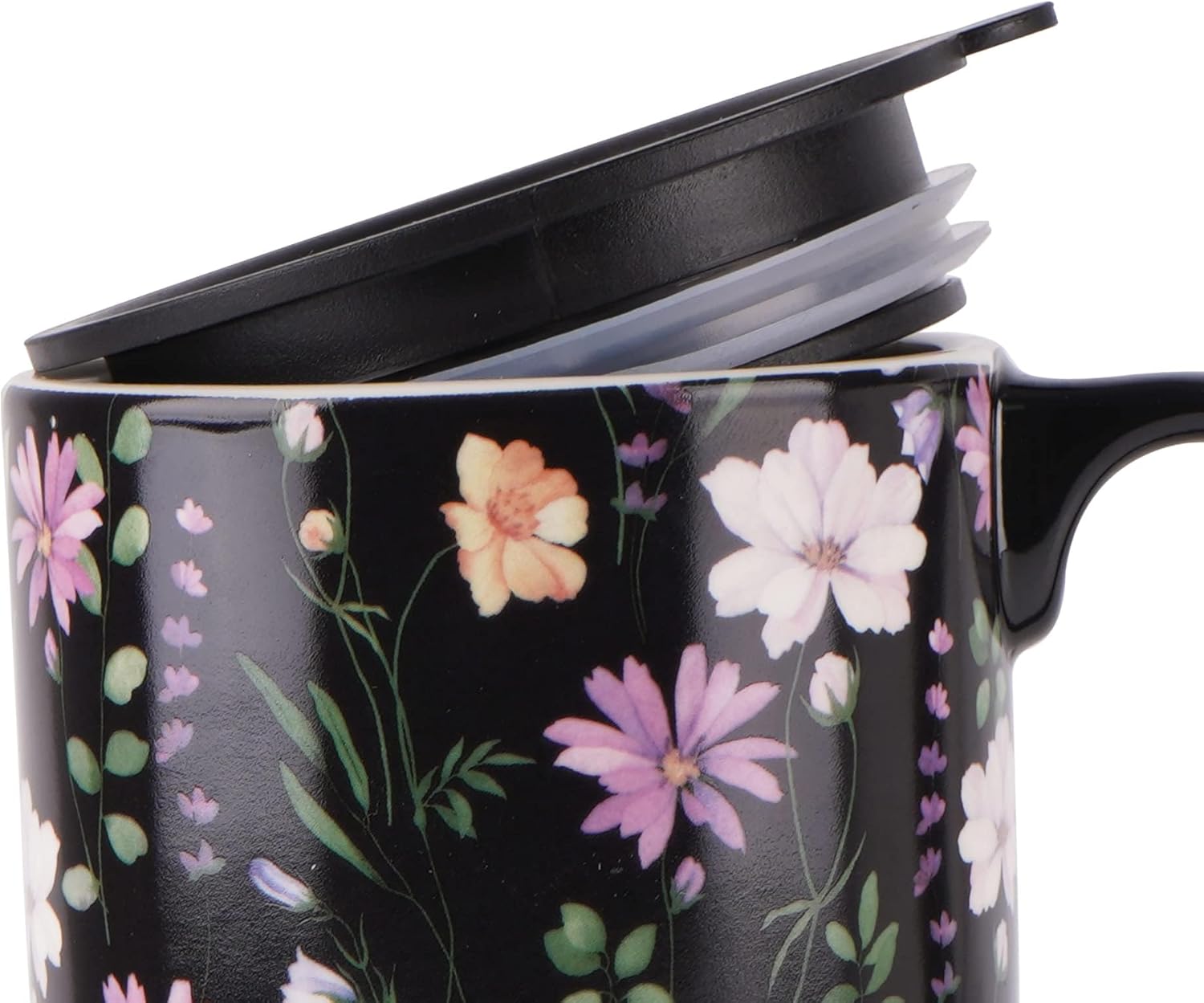 DUSVALLY Taza de café de cerámica taza de café con tapa Taza de té de porcelana con mango 500ML17OZ.,Negro