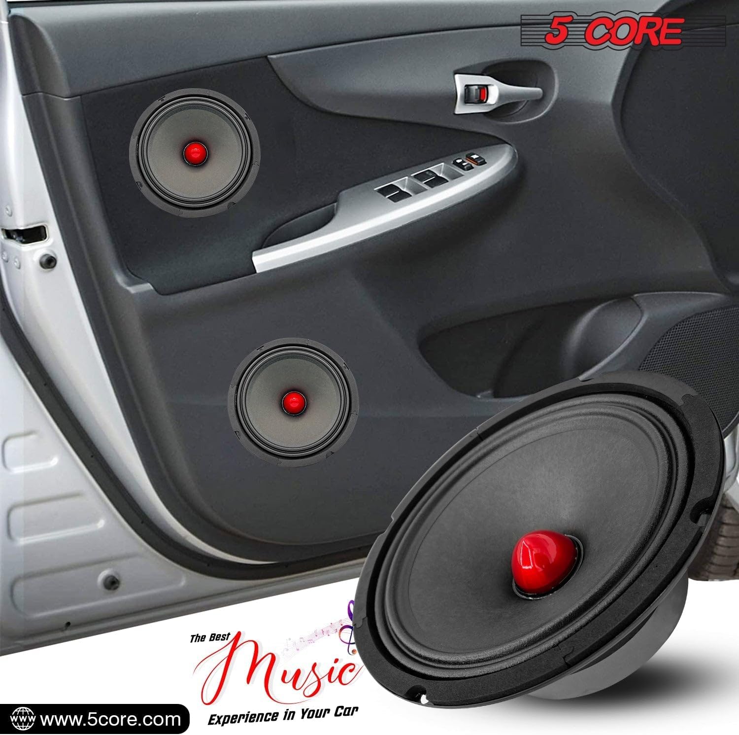 5 CORE 2 altavoces de audio Bullet Pro de rango medio de 8 pulgadas, bala de aluminio roja, 580 W máx. 4 ohmios, altavoces de audio de alta calidad