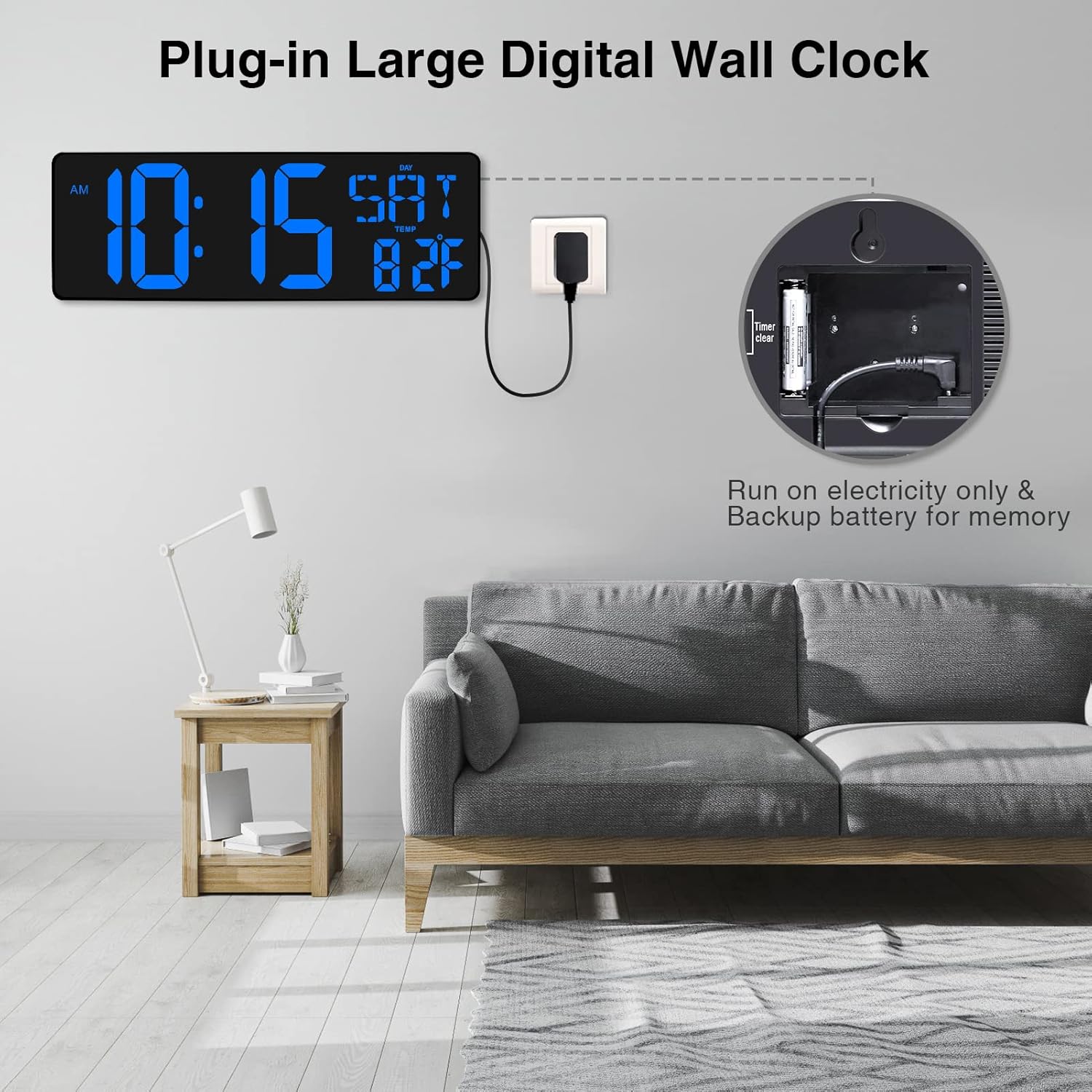 XREXS Reloj de pared digital grande con control remoto, pantalla LED de 16.5 pulgadas, temporizador de cuenta arriba y abajo, brillo ajustable,