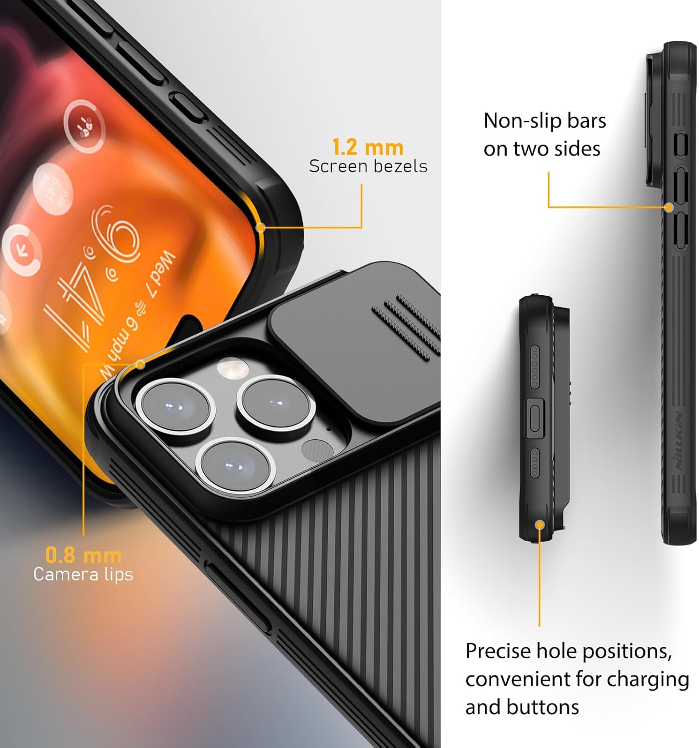 Nillkin Funda para iPhone 15 Pro Max, funda CamShield Pro 15 Pro Max con cubierta deslizante para cámara, cubierta trasera compatible con iPhone 15