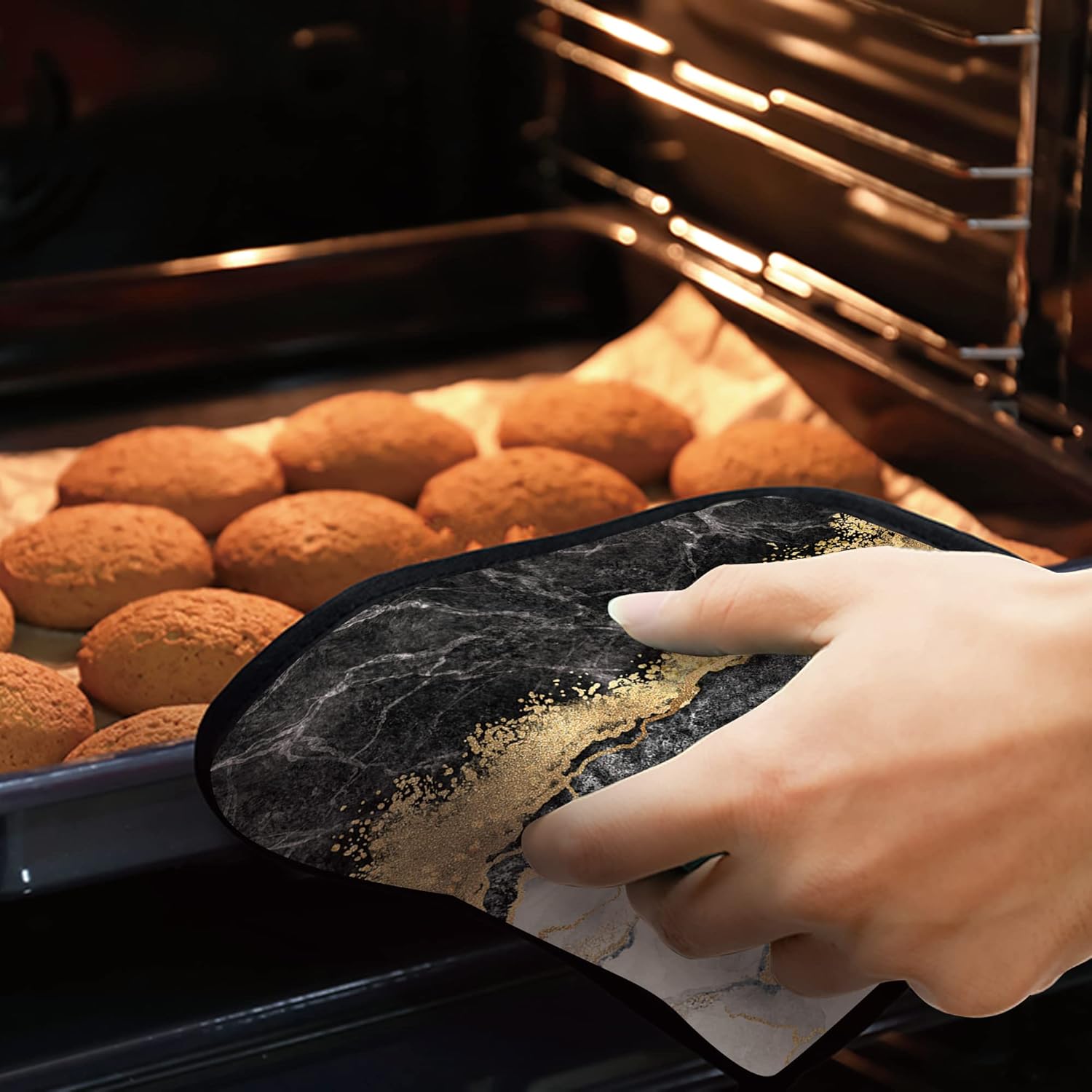 Juego de 2 soportes para ollas de mármol blanco y negro, dorado, resistentes al calor, para microondas, horno, horno, platos y barbacoa