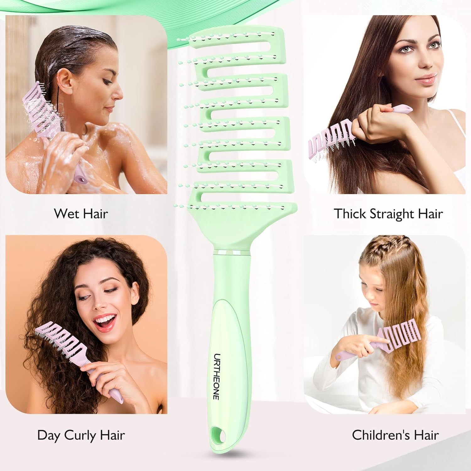Cepillo de pelo, curvado, ventilado, desenredante, para mujeres y hombres, cabello húmedo o seco, secado más rápido, cepillo profesional