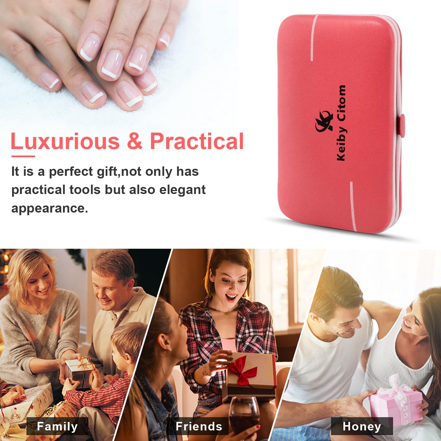 Juego de manicura, mini cortaúñas de viaje, herramientas de cuidado de pedicura, 10 piezas de acero inoxidable (rosa Sakura)