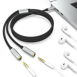 Cable divisor de conector de auriculares de 0.138 in, macho de 0.138 in a 2 hembras, cable de extensión para auriculares, cable divisor en Y de Cable divisor de conector de auriculares de 0.138 in, macho de 0.138 in a 2 hembras, cable de extensión para auriculares, cable divisor en Y de