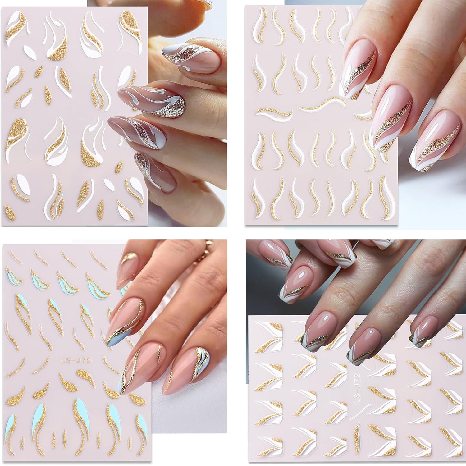 Calcomanías de uñas de otoño, líneas de plumas brillantes, calcomanías de arte para uñas, accesorios de uñas con purpurina dorada, 3D,