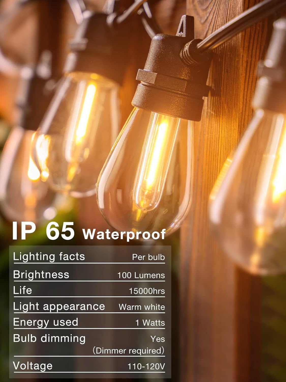addlon Tira de luces LED de 50 pies para exteriores, control de temporizador con bombillas Edison inastillables, hilo resistente a la intemperie,