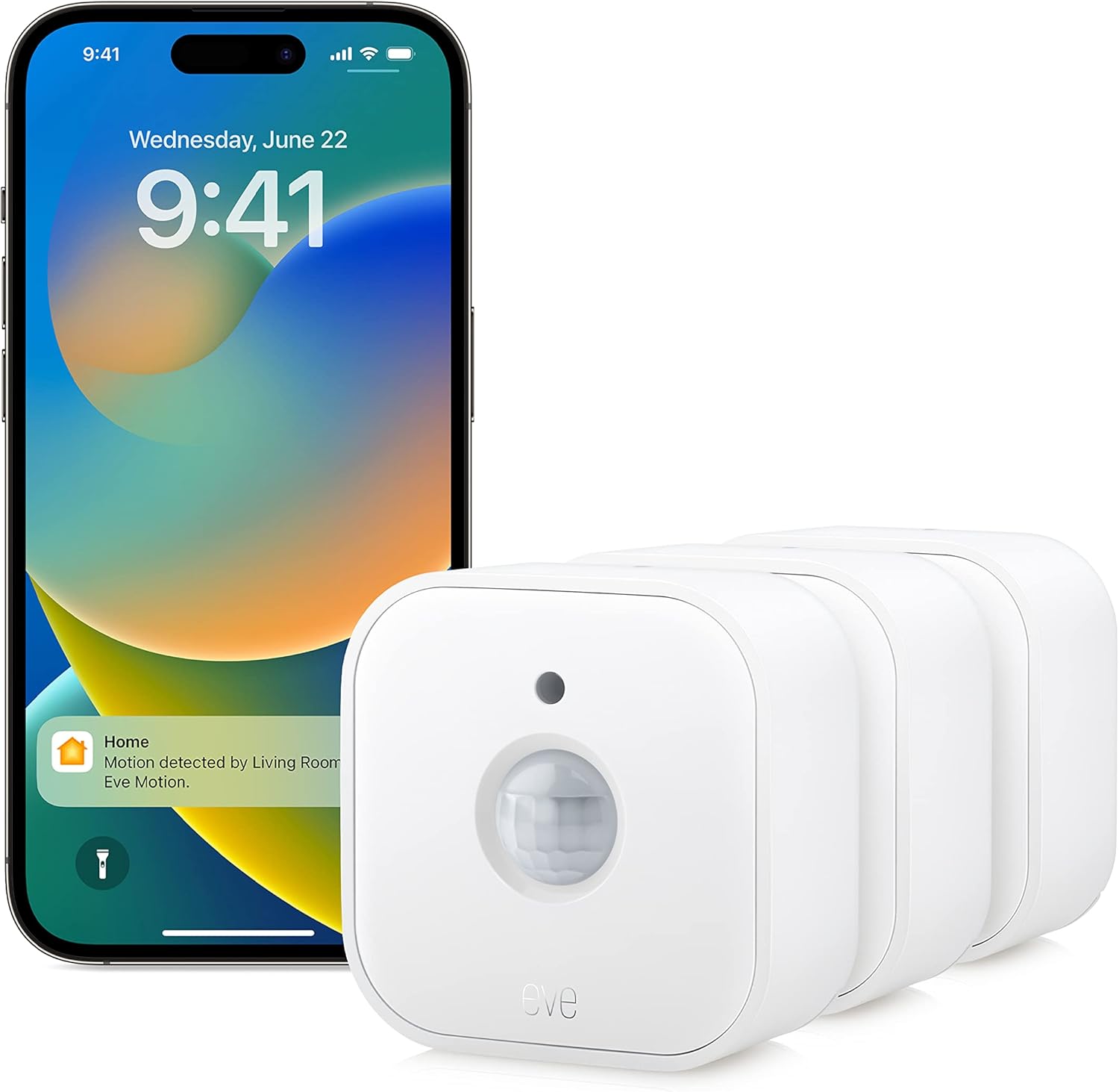Eve Paquete de 3 unidades de movimiento y sensor de luz inteligente, IPX3, activación automática de dispositivos, a prueba de futuro con materia y