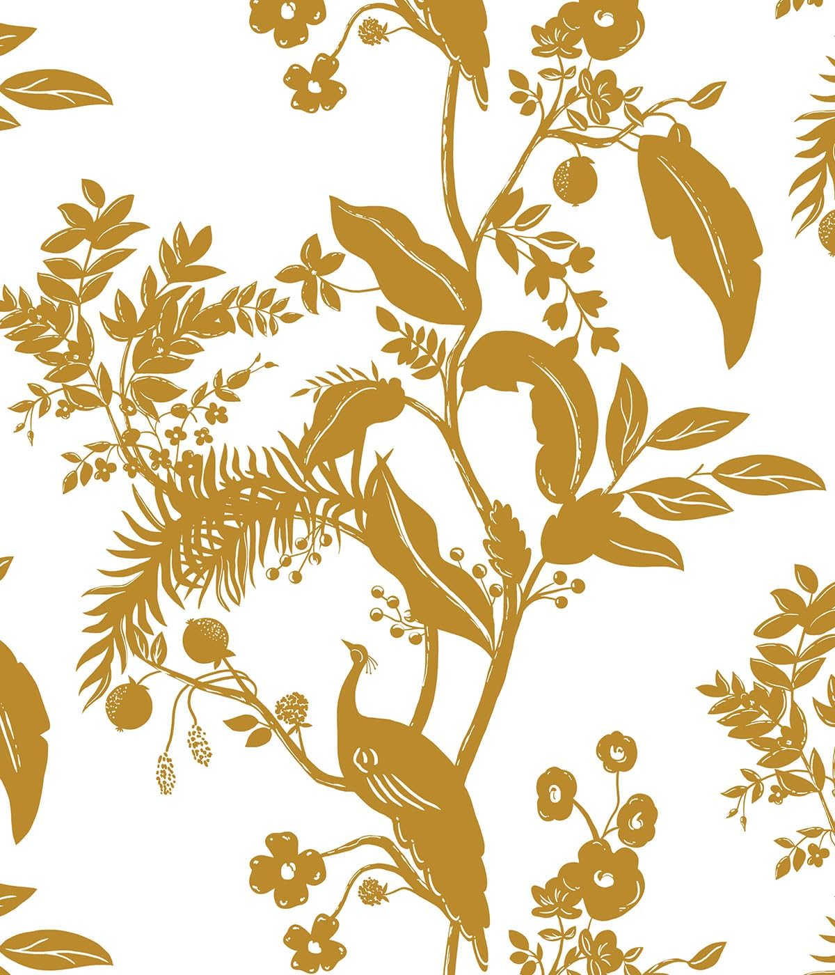 GloryTik Papel tapiz dorado floral de 17.3 x 197 pulgadas, papel tapiz autoadhesivo con diseño floral dorado y blanco, extraíble, impermeable, para
