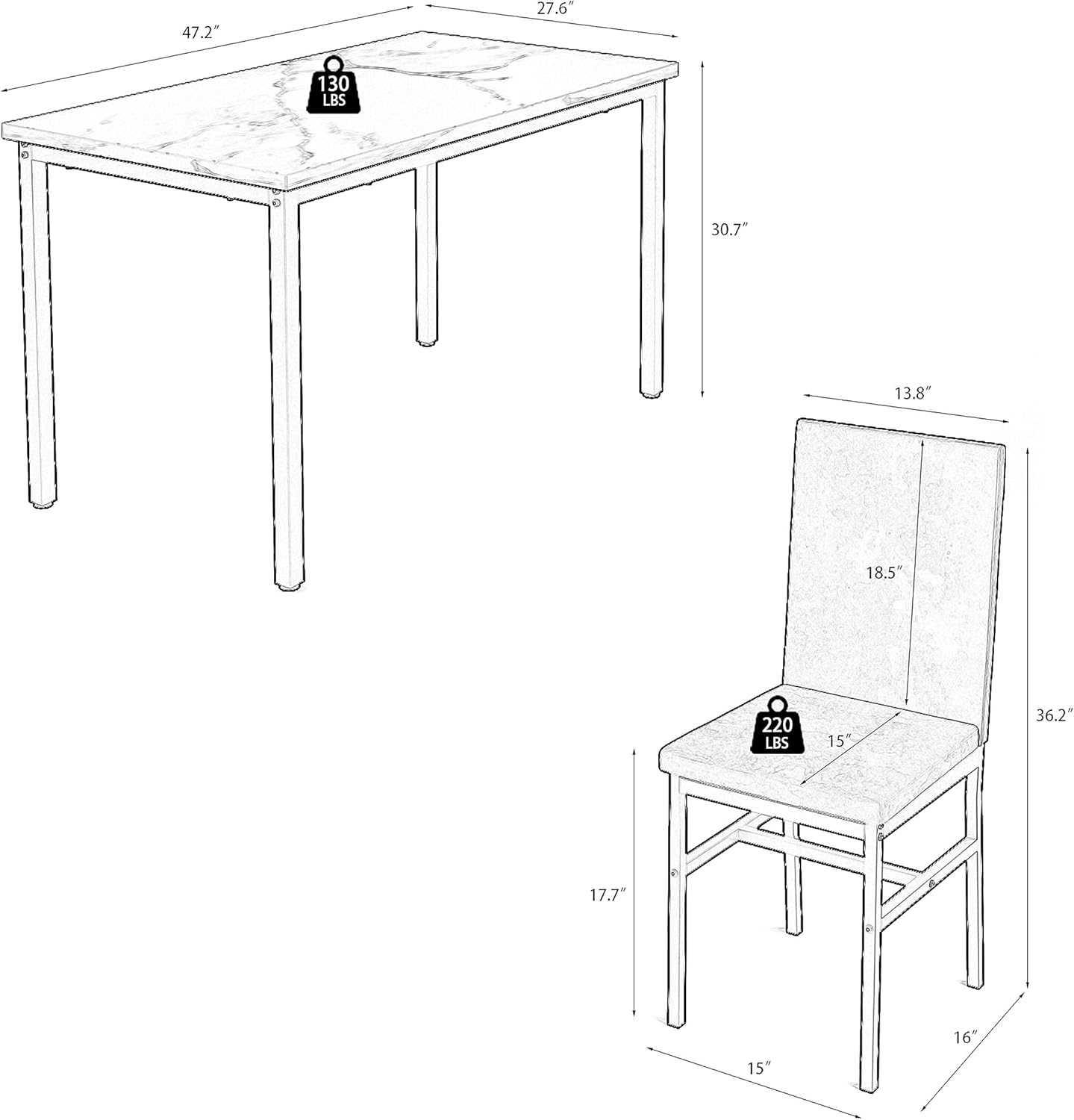 Juego de mesa de cocina de madera industrial de 5 piezas con 4 sillas, un complemento perfecto para el ambiente de tu comedor