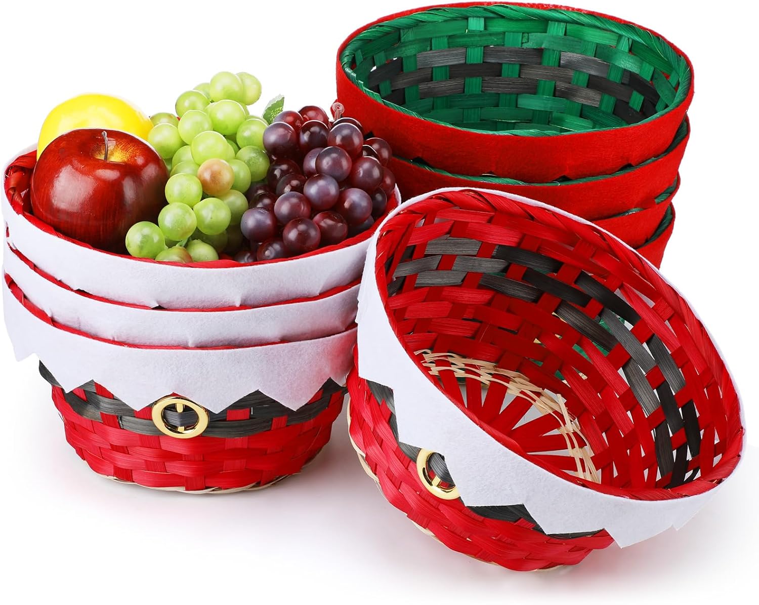 Roowest Cestas redondas de bambú de regalo de Navidad, cestas tejidas para regalos, cestas de personajes de vacaciones, cestas de regalo decorativas