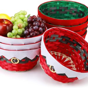Roowest Cestas redondas de bambú de regalo de Navidad, cestas tejidas para regalos, cestas de personajes de vacaciones, cestas de regalo decorativas Roowest Cestas redondas de bambú de regalo de Navidad, cestas tejidas para regalos, cestas de personajes de vacaciones, cestas de regalo decorativas