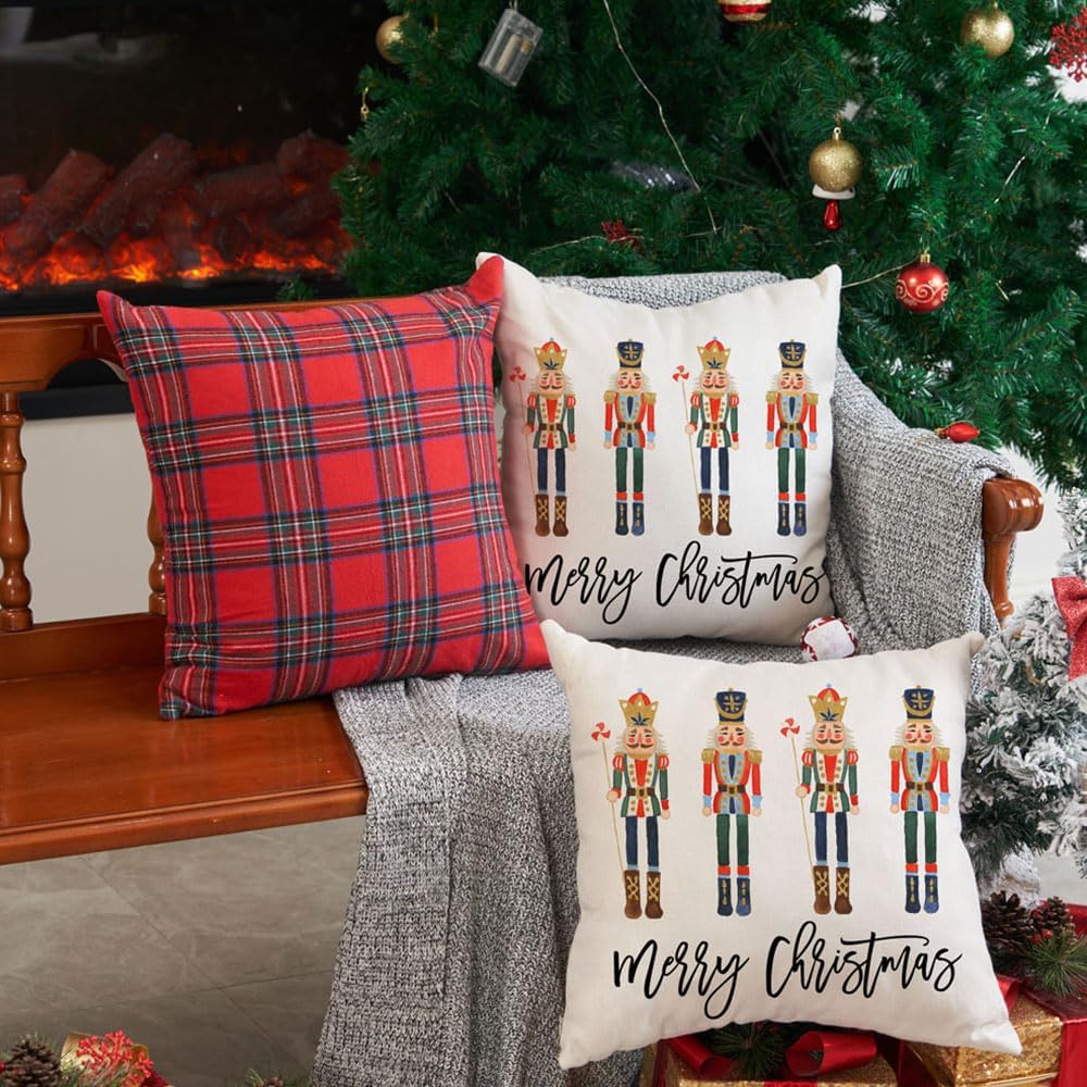Juego de 2 fundas de almohada de 18 x 18 pulgadas con diseño de cascanueces para decoración navideña de invierno y fiestas, para sofá G18