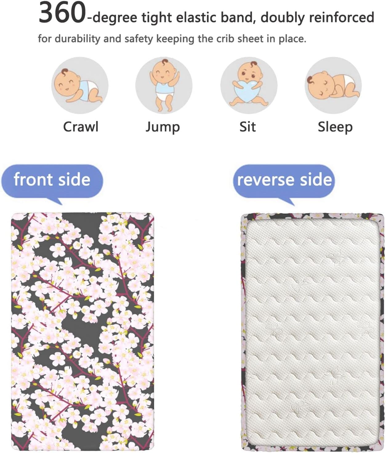 Sábana bajera ajustable para cuna con temática de flor de cerezo, material ultrasuave, ideal para habitación de niños o niñas o guardería, gris rosa