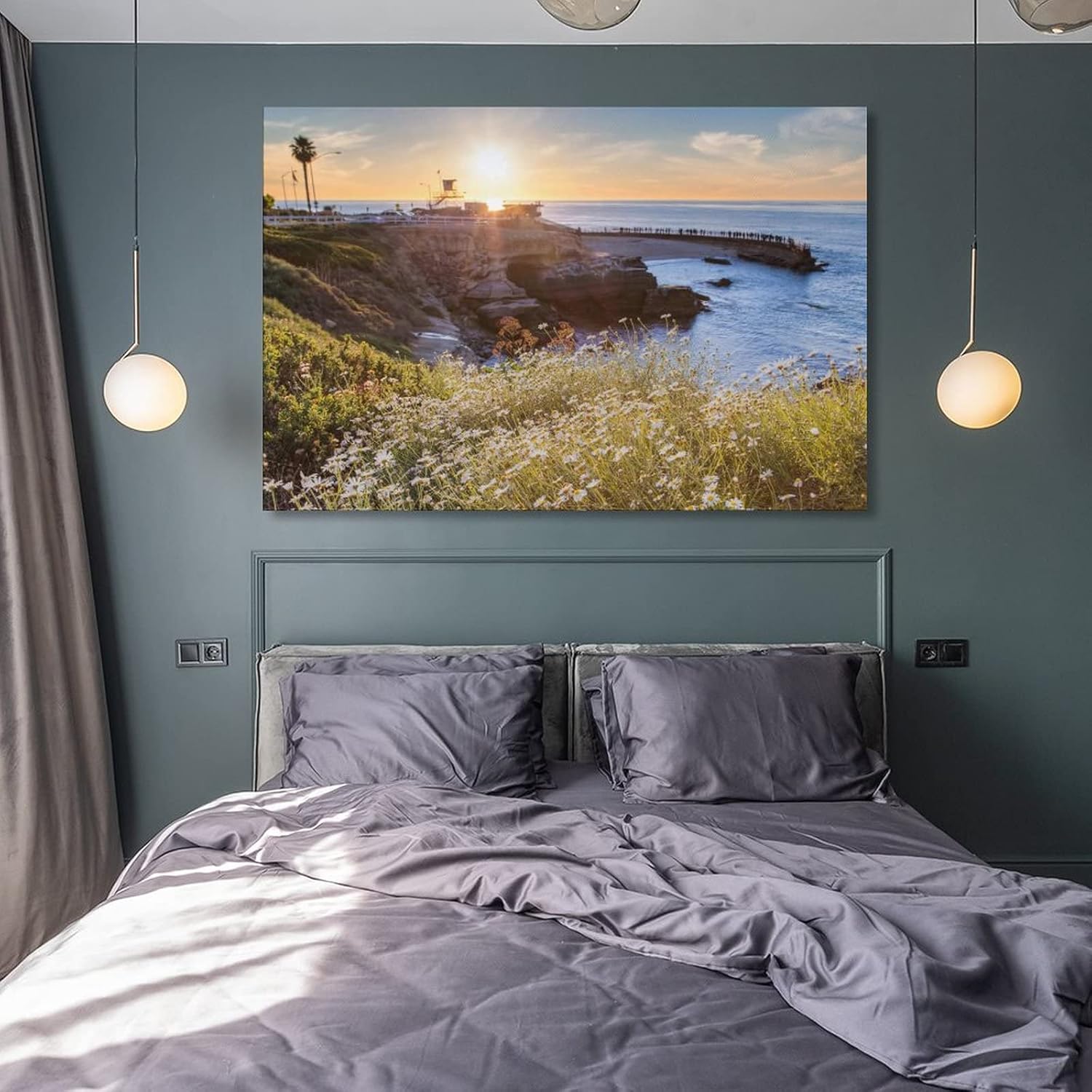 Lienzo impreso para pared, diseño de puesta de sol en la playa de La Jolla Cove, San Diego, California, lienzo para pared, pósteres e impresiones