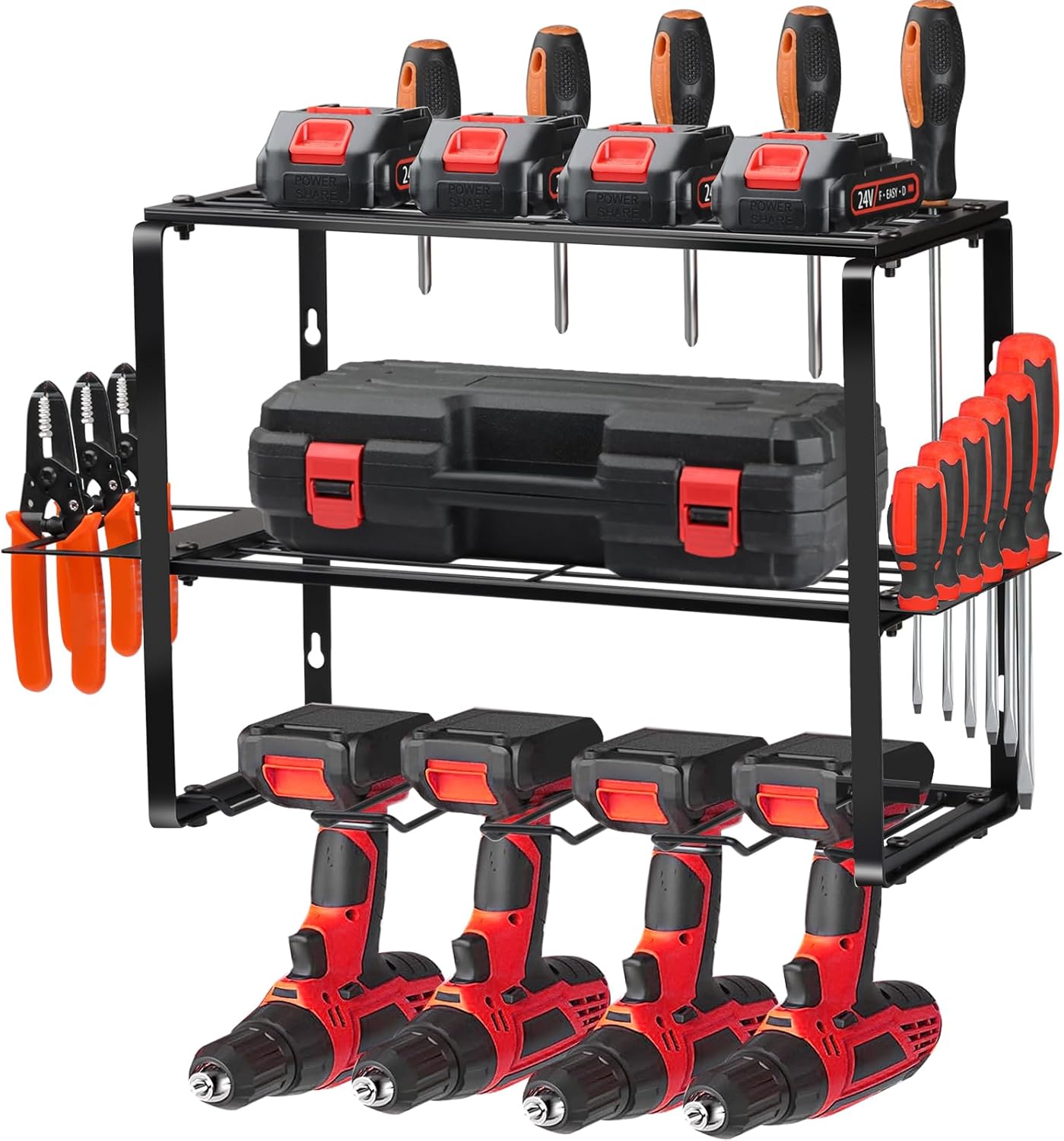 Organizador de herramientas eléctricas para montaje en pared, organizador de herramientas eléctricas con 4 soportes de almacenamiento, organizador